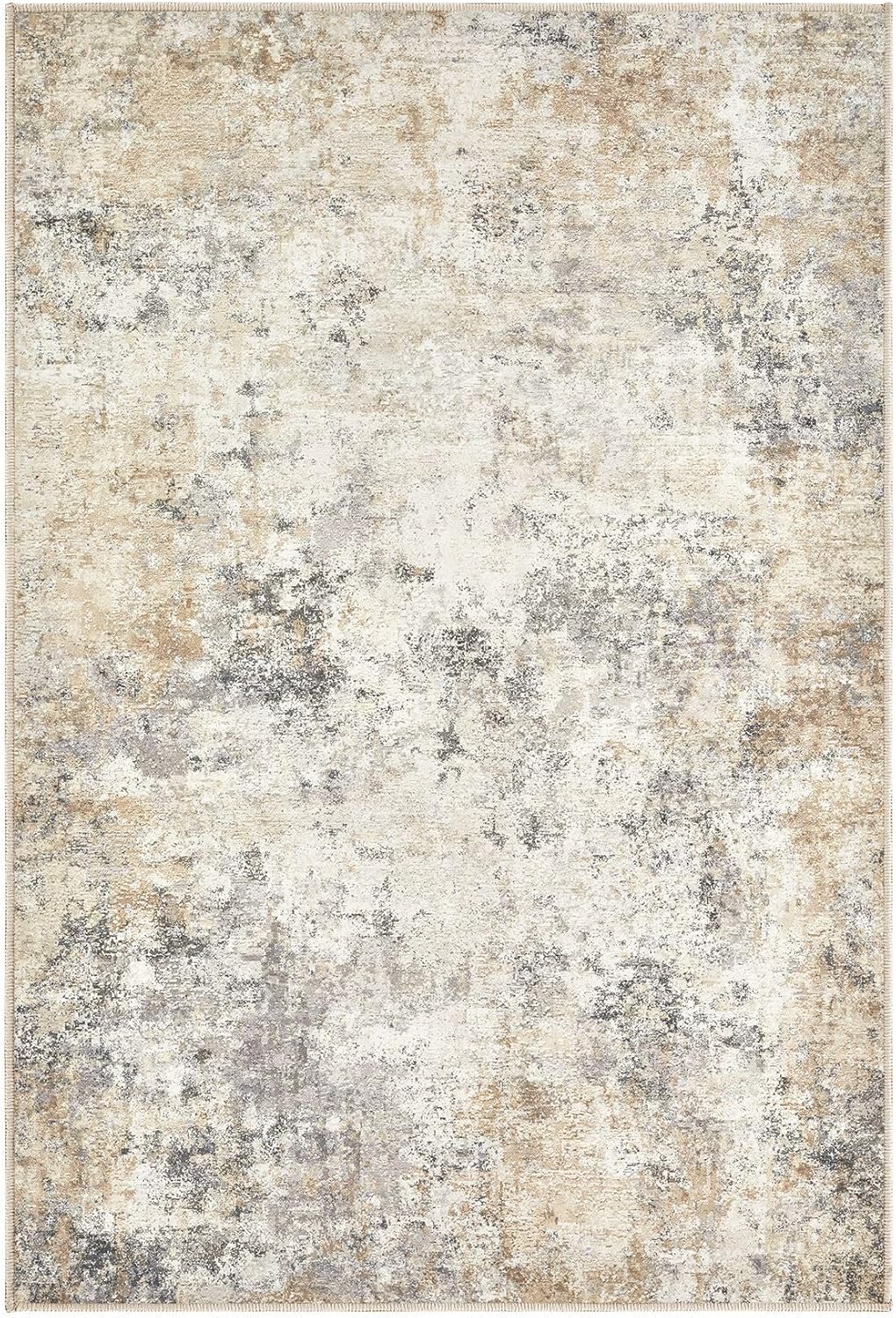 Thumbnail 6 de UERMEI 12x14 Neutral Abstract Washable Area Rug with Non-Slip TPE Backing (Golden Grey)