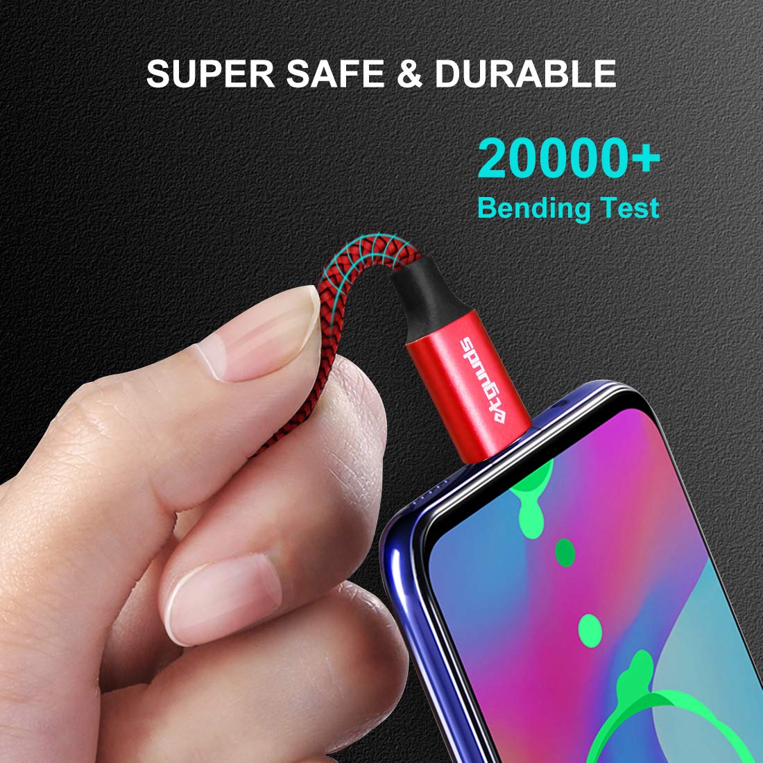 Detalle de etguuds USB-C Charger Cable 2 Pack (1m) – USB-A to USB-C, 3A fast charging & data sync up to 480Mbps