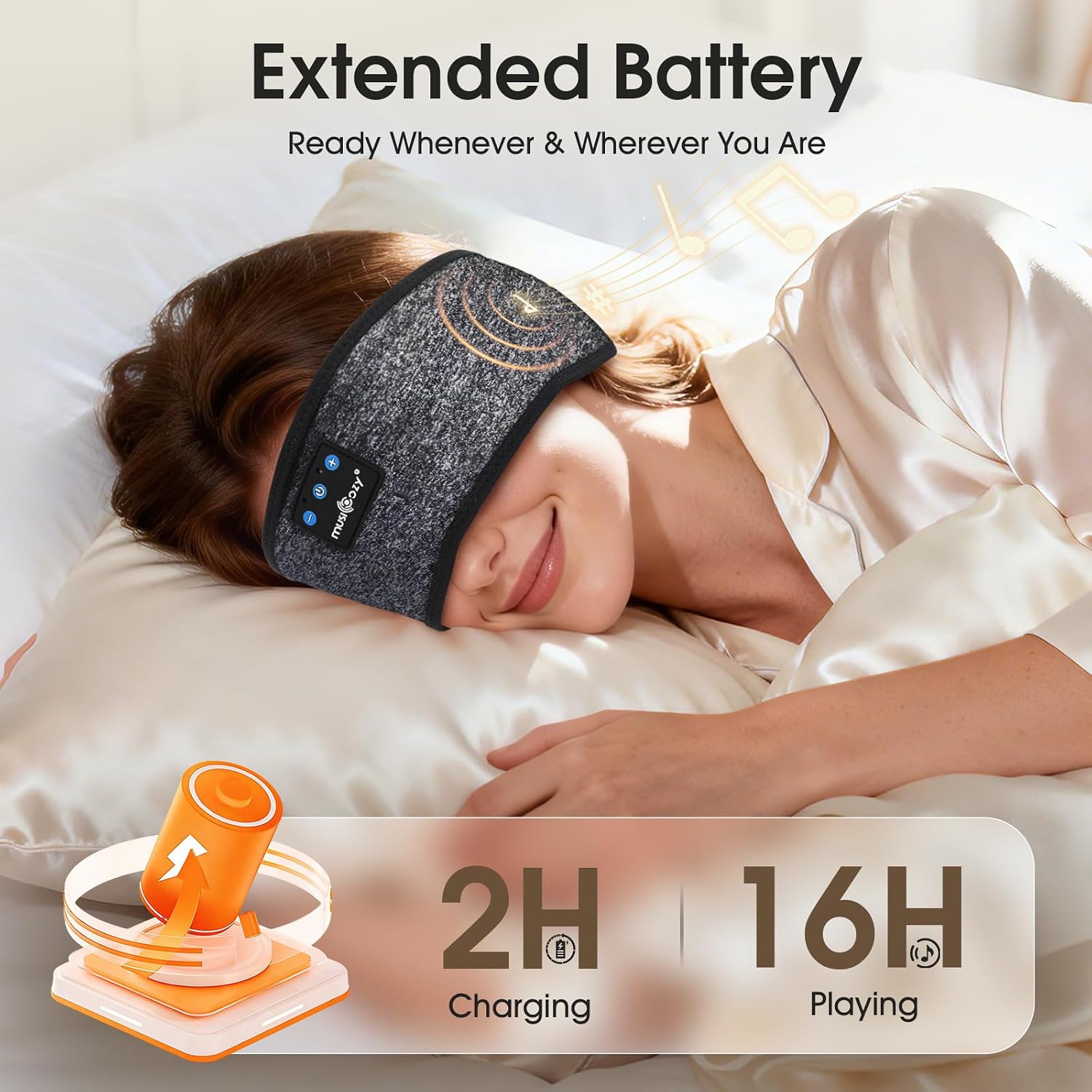 Detalle 1 de MUSICOZY Sleep Headphones Headband 16H