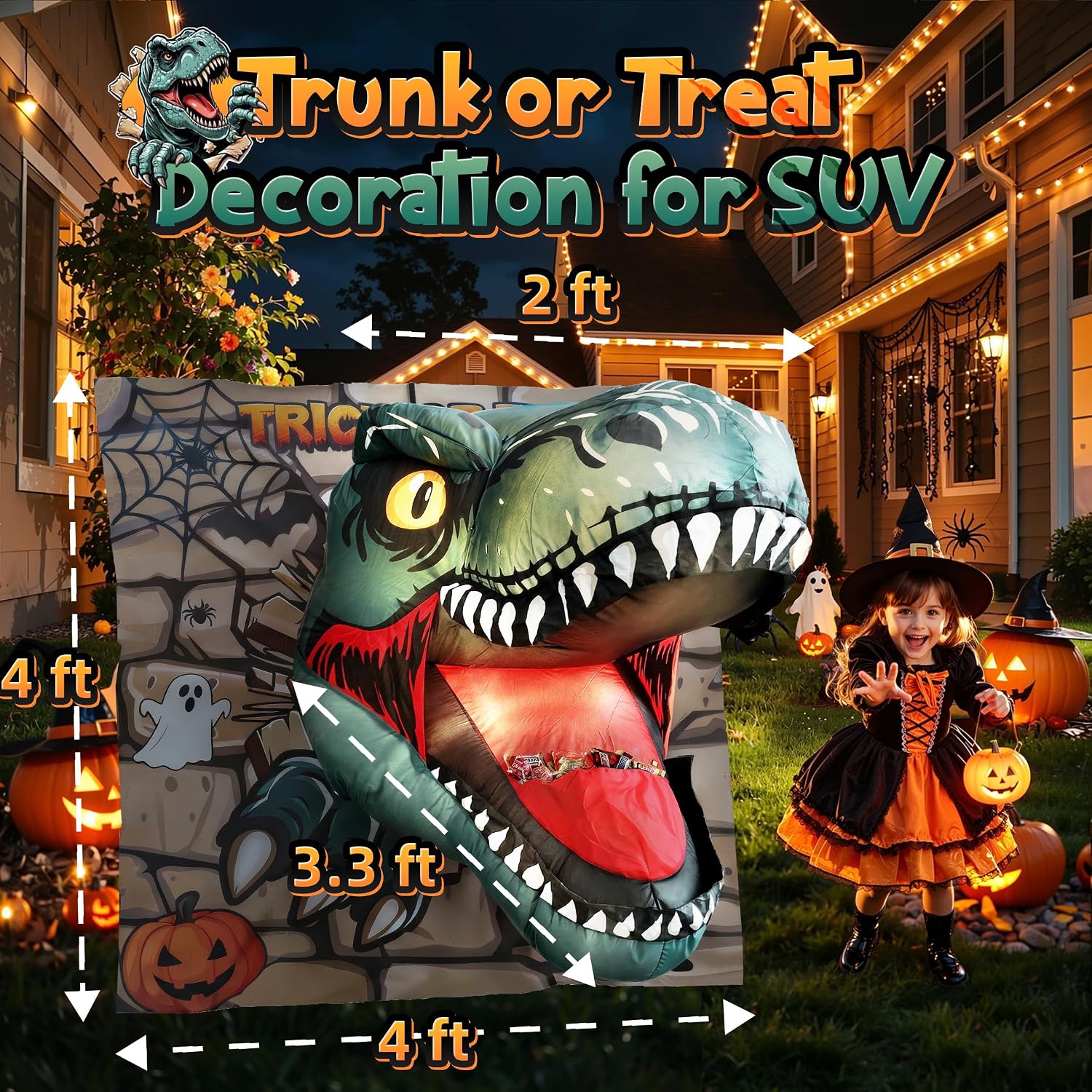 Thumbnail 4 de Dusor DJ0017 4-Foot Inflatable Dinosaur Halloween Decoration with LEDs