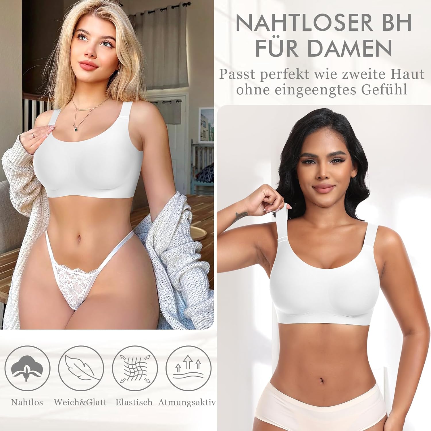 Thumbnail 4 de Nahtloser BH Damen ohne Bügel – Glatt Komfort Vollschalen mit 3D-Polsterung