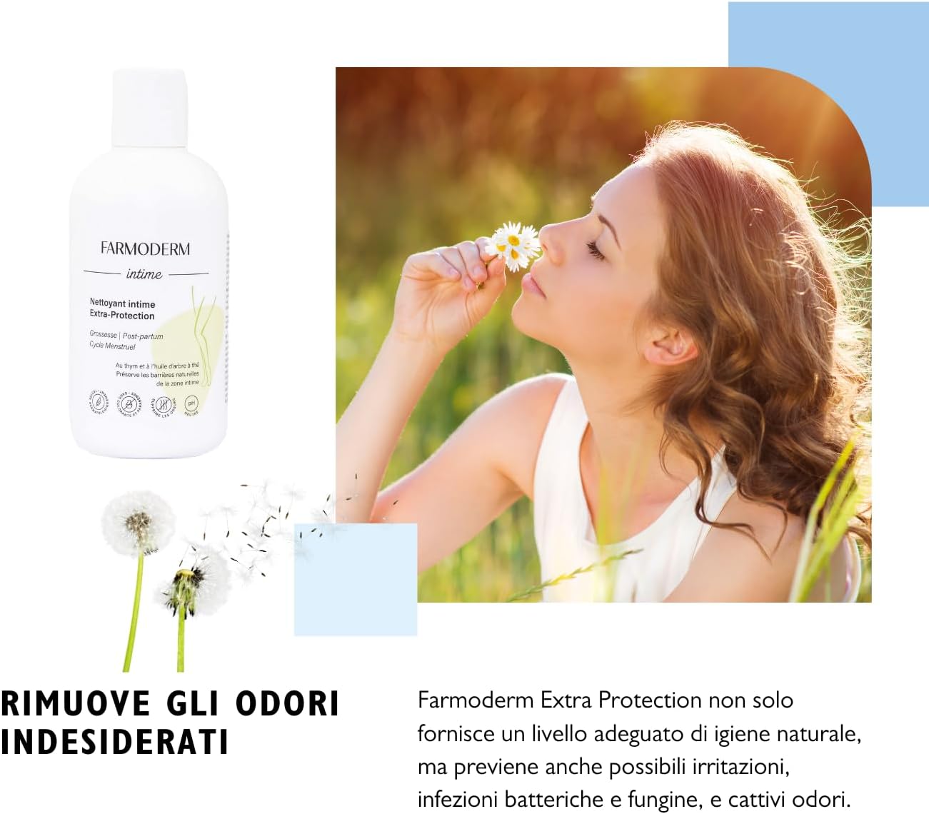 Detalle de Farmoderm Lavaggio intimo Femminile Protezione Extra 300ml – Detergente delicato per gravidanza, post-partum e ciclo mestruale