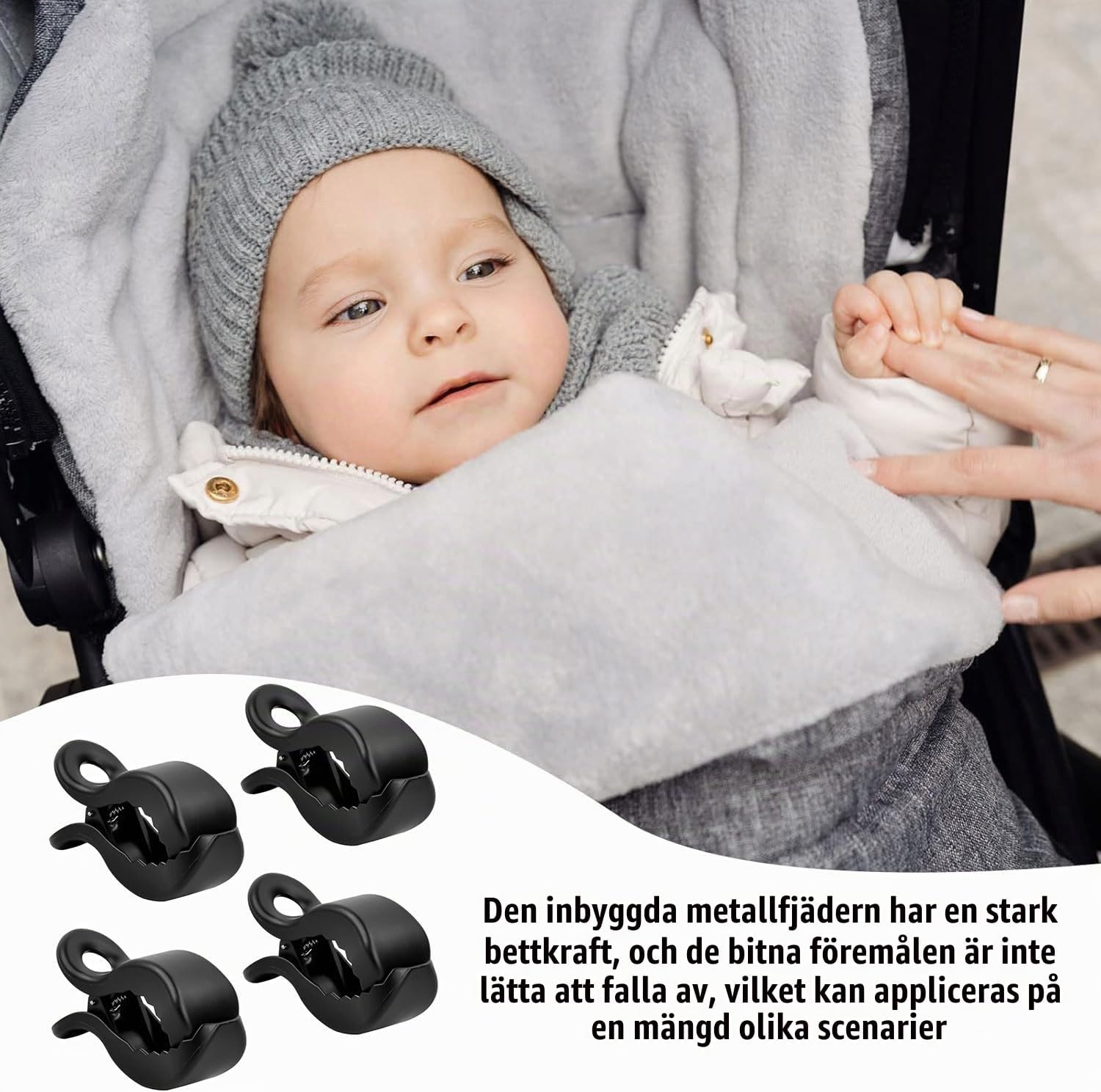 Detalle 1 de FB-BWSW-KQC5 barnvagnsklämmor, 4-pack med räfflat grepp och metallfjäder