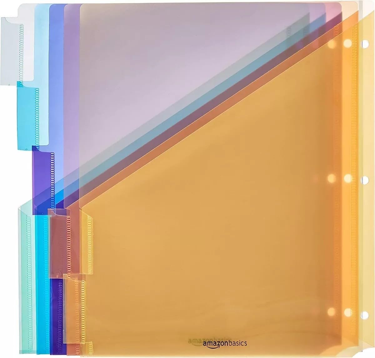 Detalle 2 de Amazon Basics – Lot de 3 intercalaires en plastique à 2 poches et 5 onglets, taille lettre, multicolore