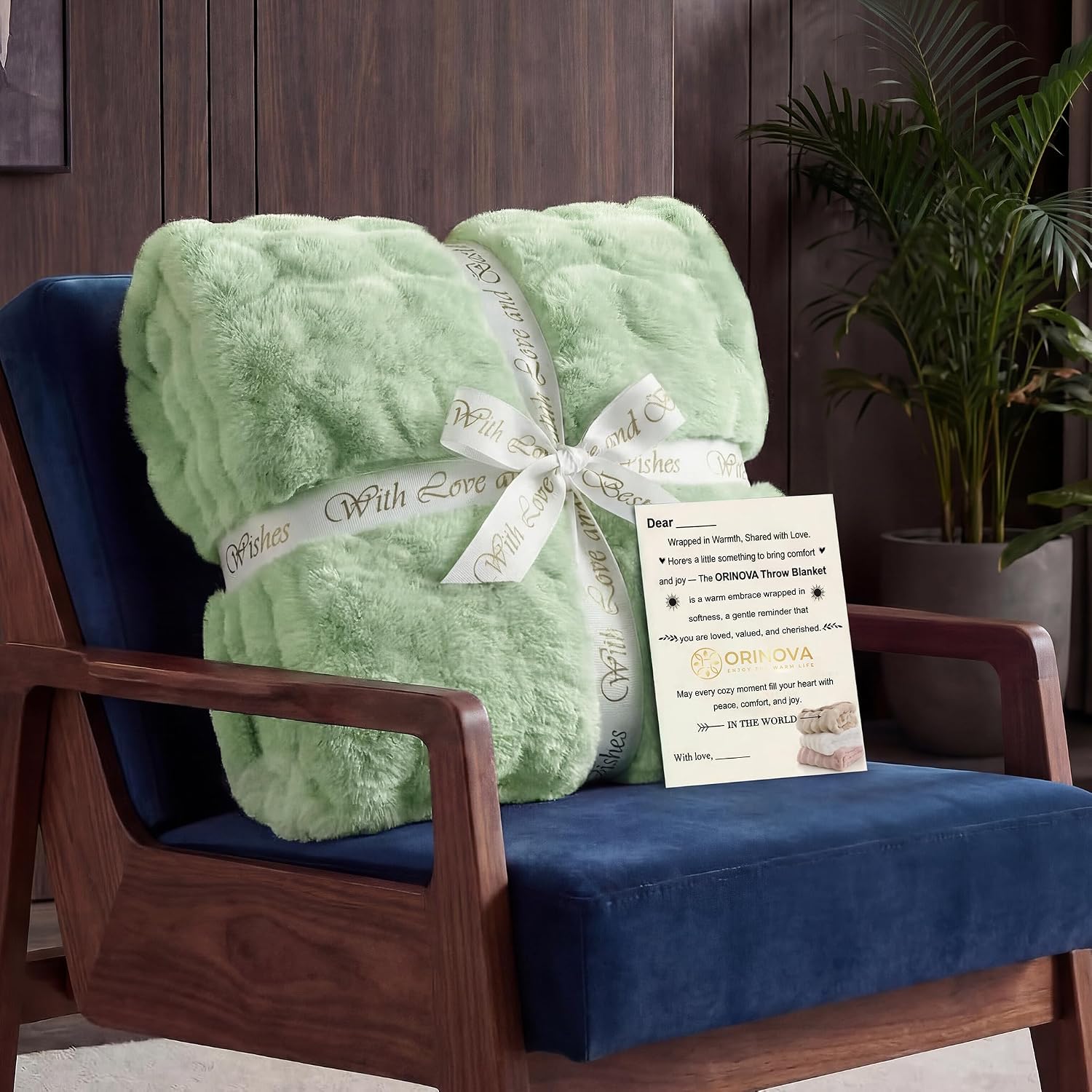 Detalle de ORINOVA Couverture fausse fourrure vert sauge 130x150 cm, plaid moelleux anti-boulochage