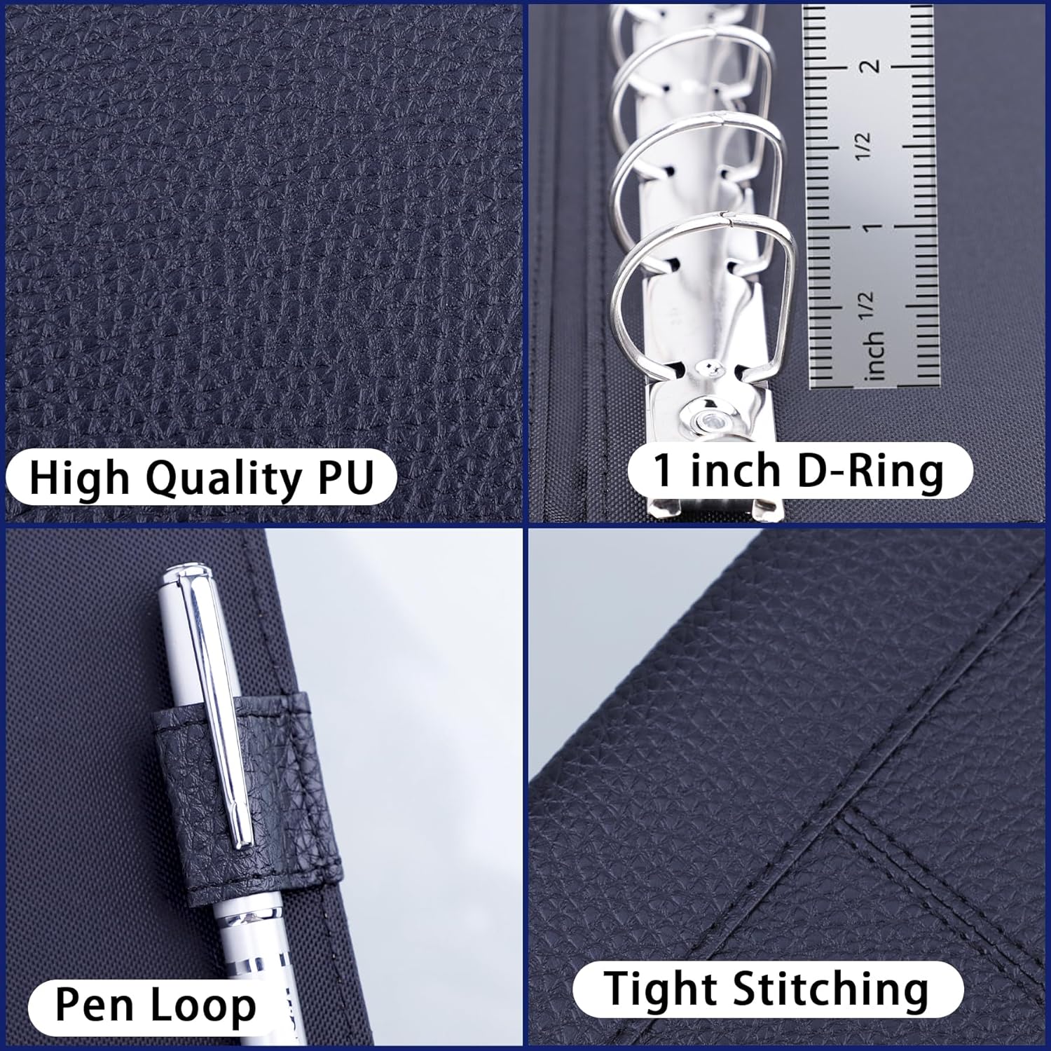 Detalle 1 de Antner ANTNER285CB 7-Ring Business Check Binder, Black PU Leather