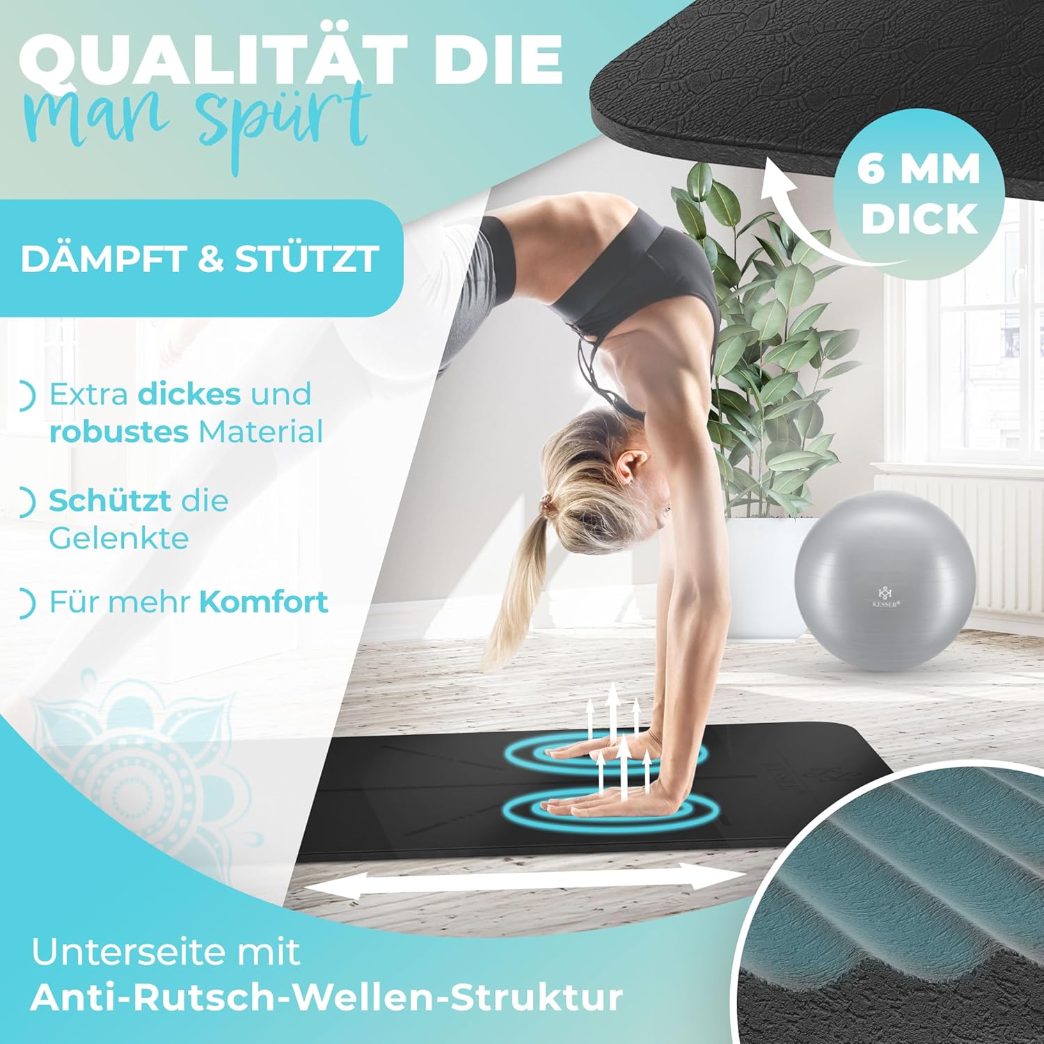 Thumbnail 2 de KESSER Gymnastikmatte mit Tragegurt – rutschfest, gepolstert und vielseitig einsetzbar