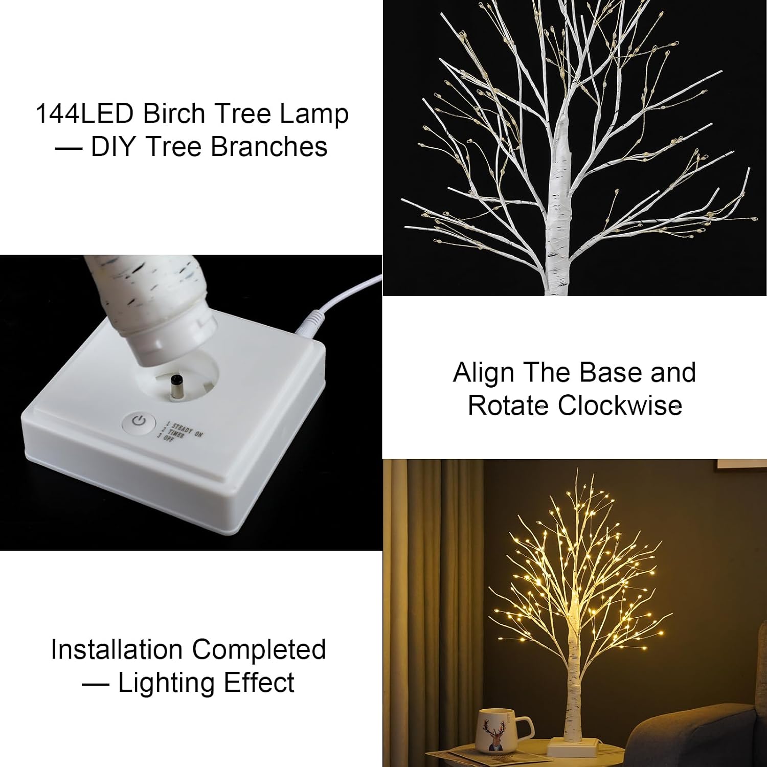 Detalle de DIY Birch Tree 144-LED Lamp with Timer ๐