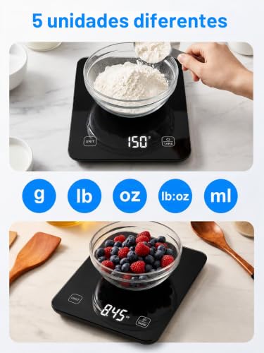 Detalle de Báscula digital inteligente de cocina con pantalla LED de izeyu
