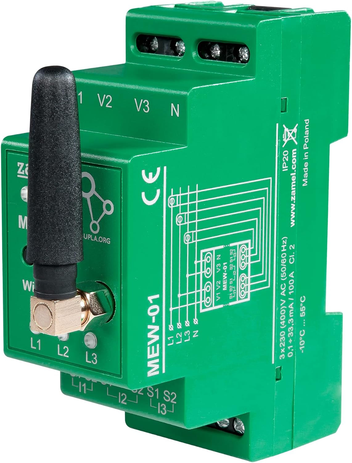 Detalle 2 de Zamel Supla MEW-01/ANT – trójfazowy monitor energii Wi-Fi z anteną zewnętrzną