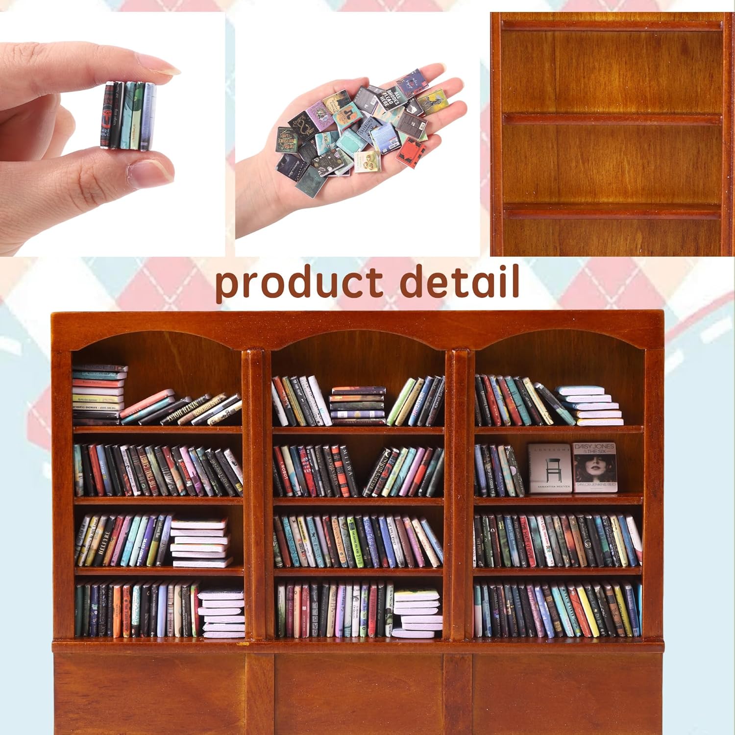 Detalle de DIYDEC Mini Bookshelf with 240 Mini Books + Sofa Desk Plant Ornament