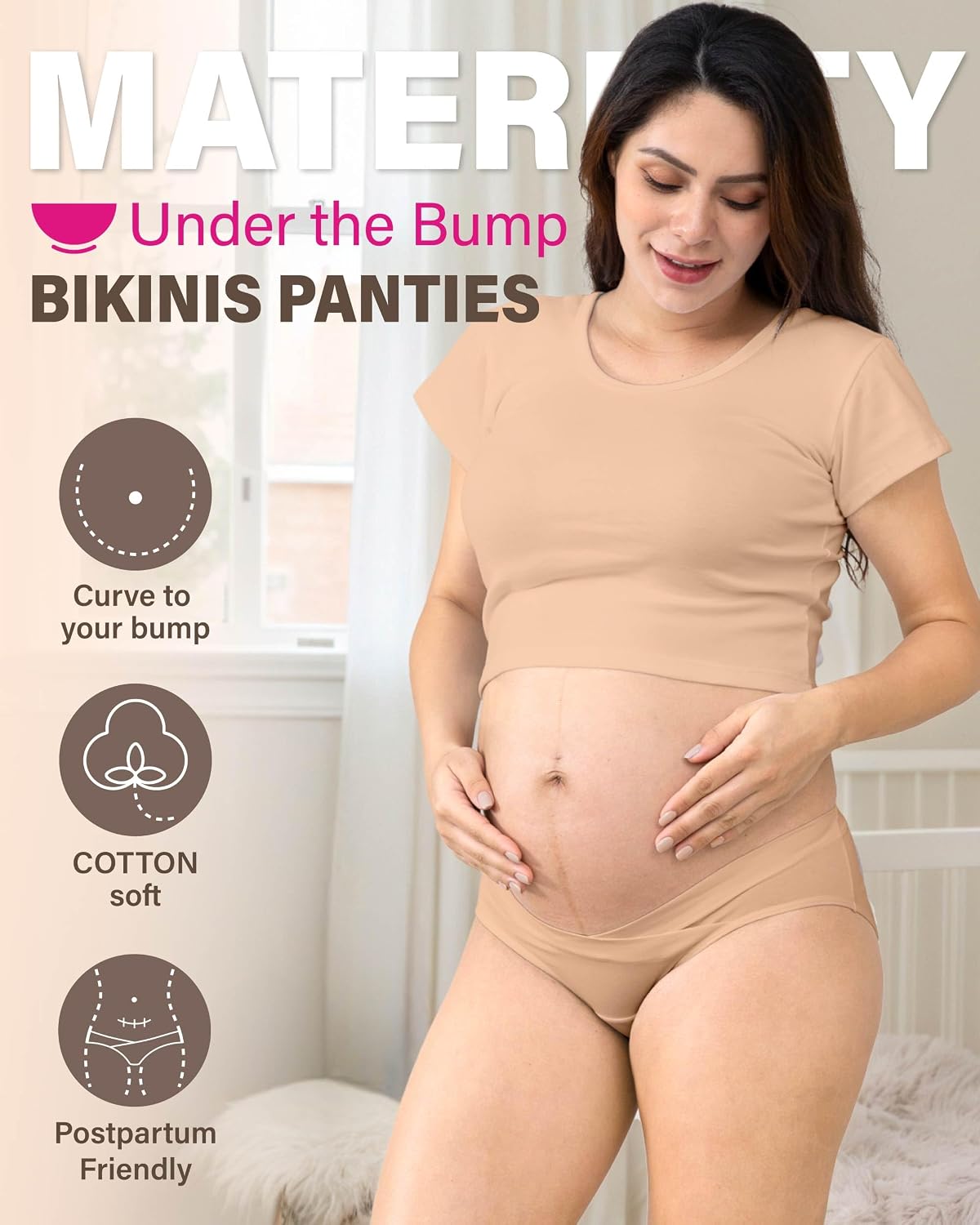 Detalle de Intimate Portal Umstandsunterhosen Damen Baumwolle (Unterbauch) 6er-Pack – Bikini-Form für Schwangerschaft & Wochenbett