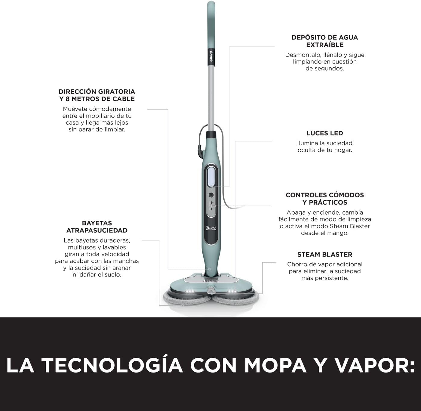 Thumbnail 9 de Shark Mopa de vapor automática S8201EUCP 🌿 Eliminación de manchas