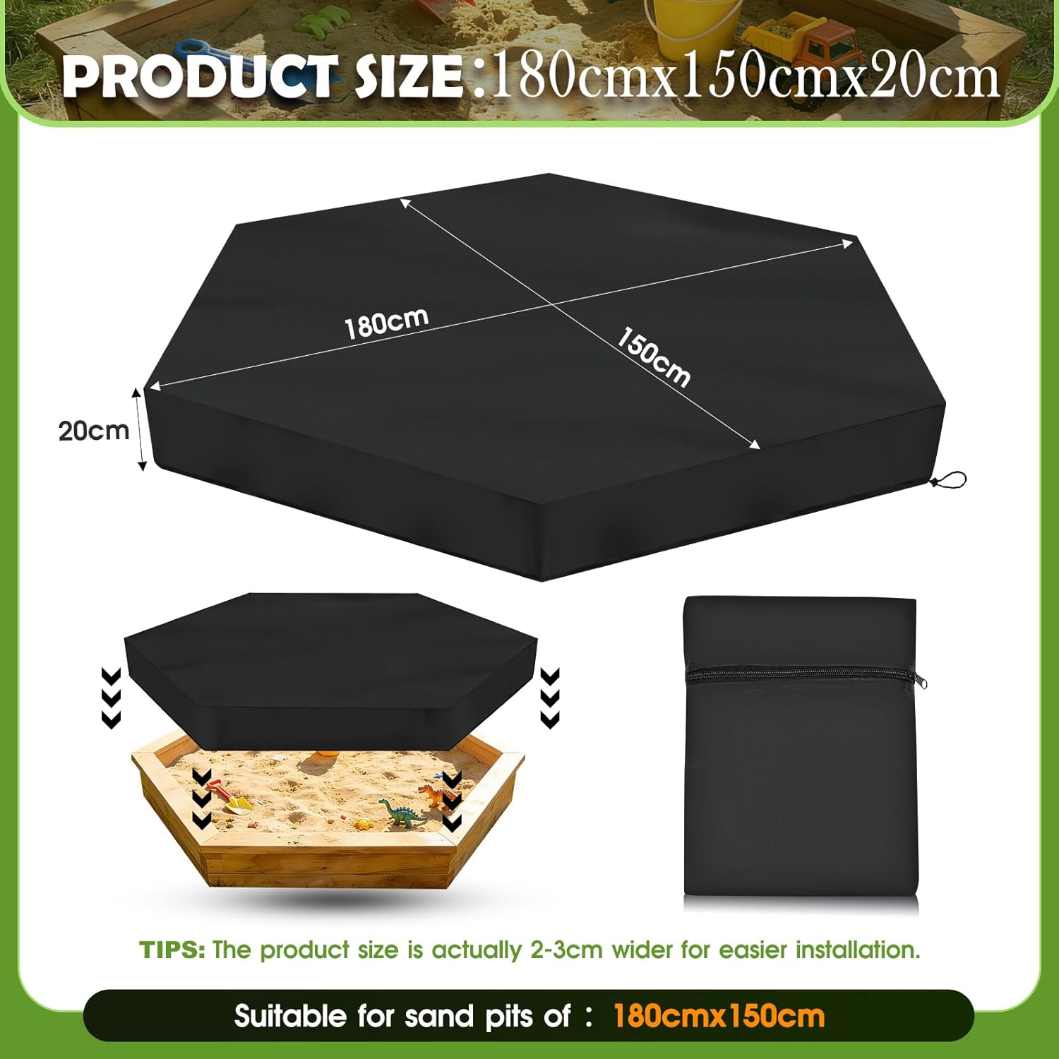 Thumbnail 1 de VTMJ Sandkasten-Abdeckung 180 x 150 cm (Sechseck) aus 210D Oxford mit Kordelzug