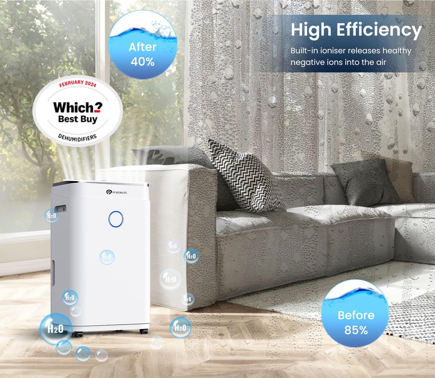 Detalle 2 de PureMate 20L/Day dehumidifier 6.5 L tank 🏠