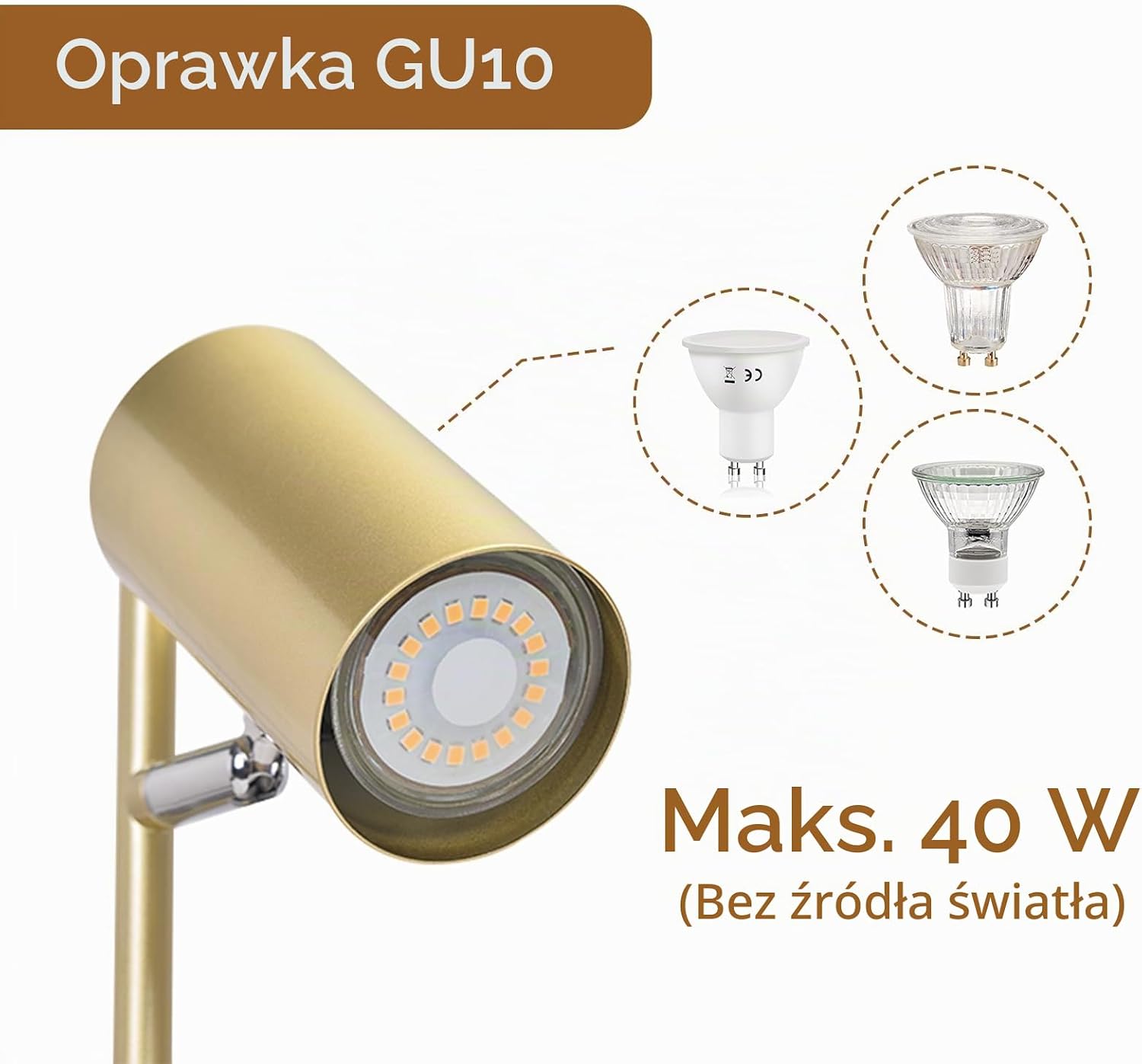 Detalle de CBJKTX złota lampka stołowa GU10, metalowa, obracana o 350°