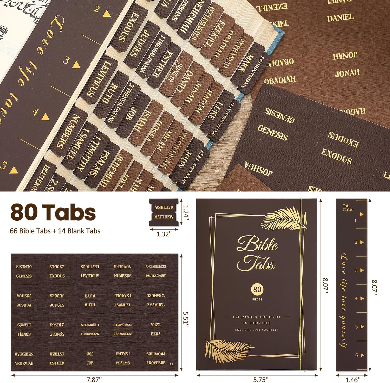 Detalle 2 de VYRANA LLTZZSYT Bible Tabs, 80-Piece Chestnut Woodgrain Set with Gold Foil