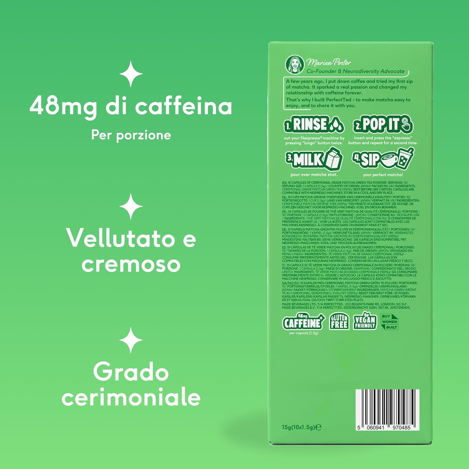 Detalle de Perfect Ted Capsule di Matcha Originale – Pods Bio Compatibili Nespresso