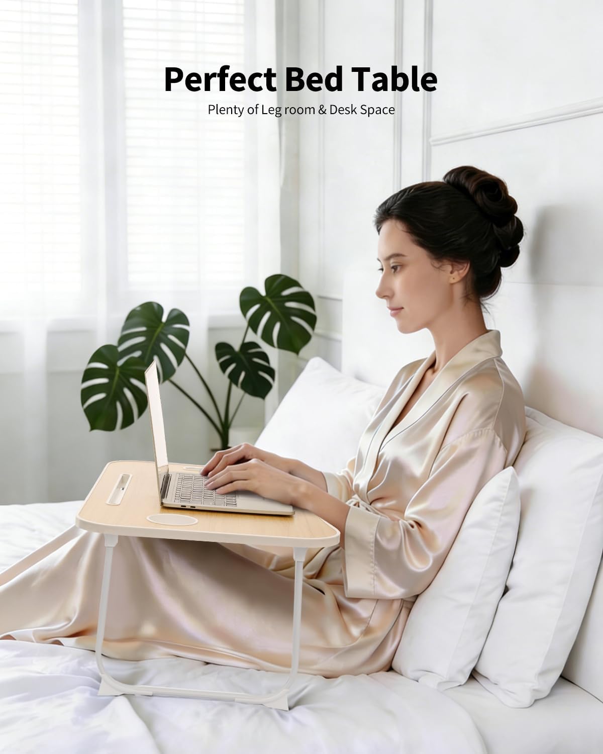 Detalle de Ruxury Folding Wood Lap Desk, Portable Table with Cup Holder and Device Slot