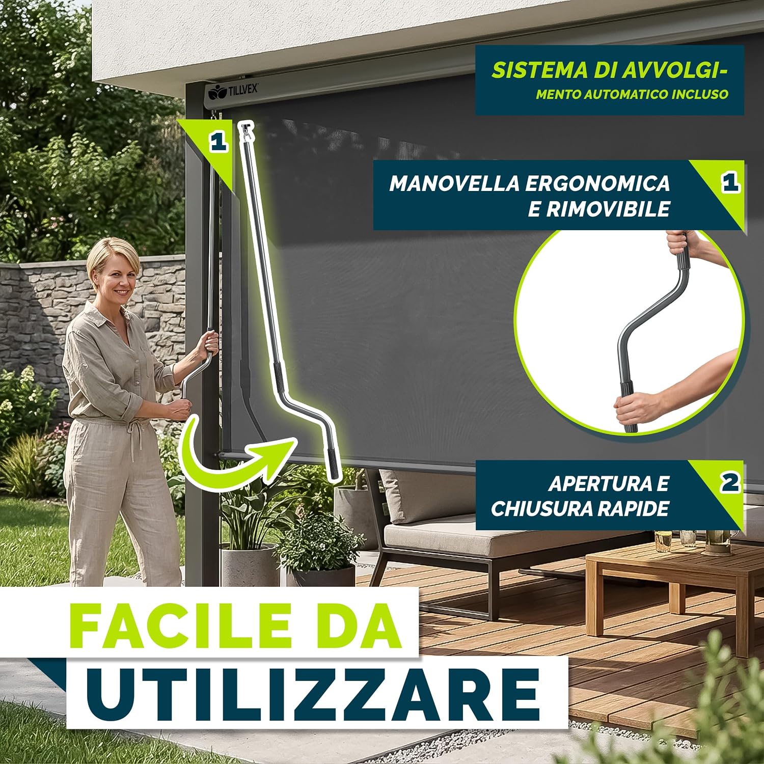 Thumbnail 4 de tillvex Tenda da sole verticale 200 x 250 cm