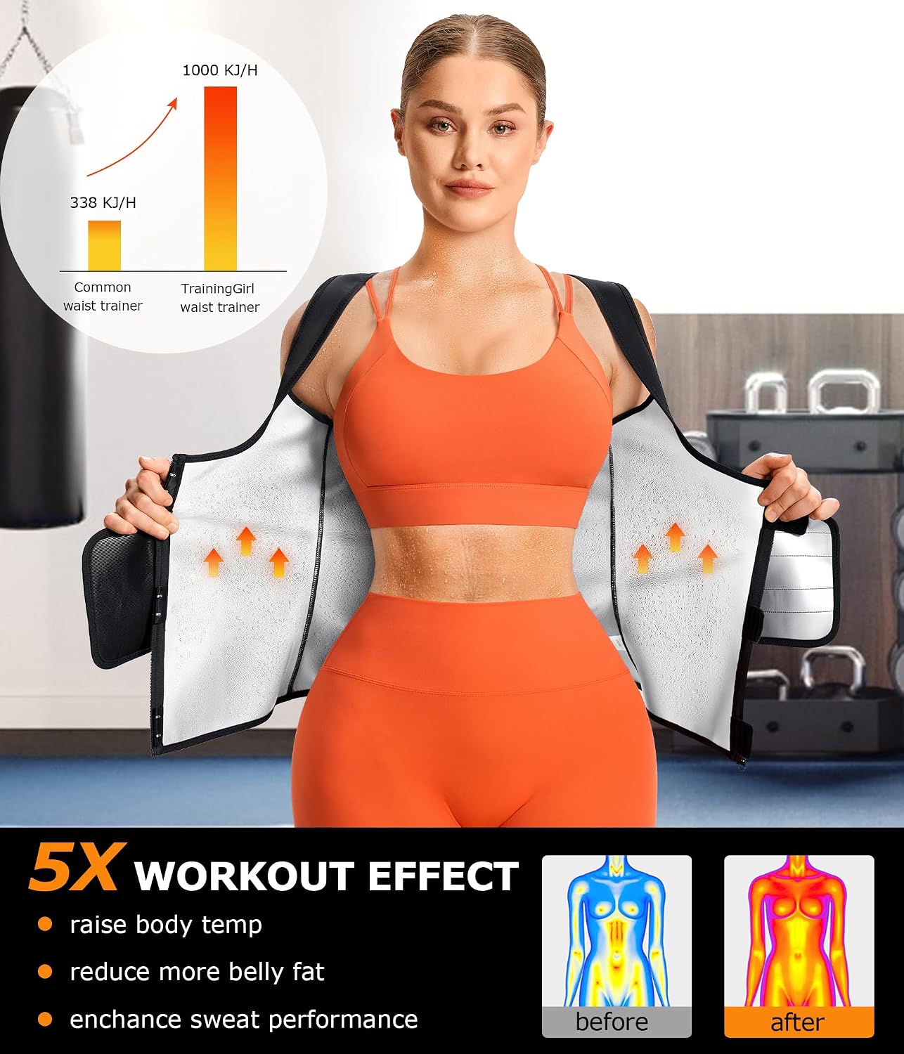 Detalle 2 de TrainingGirl Sauna Waist Trainer Vest for Women with Thermal Fabric and Steel Support