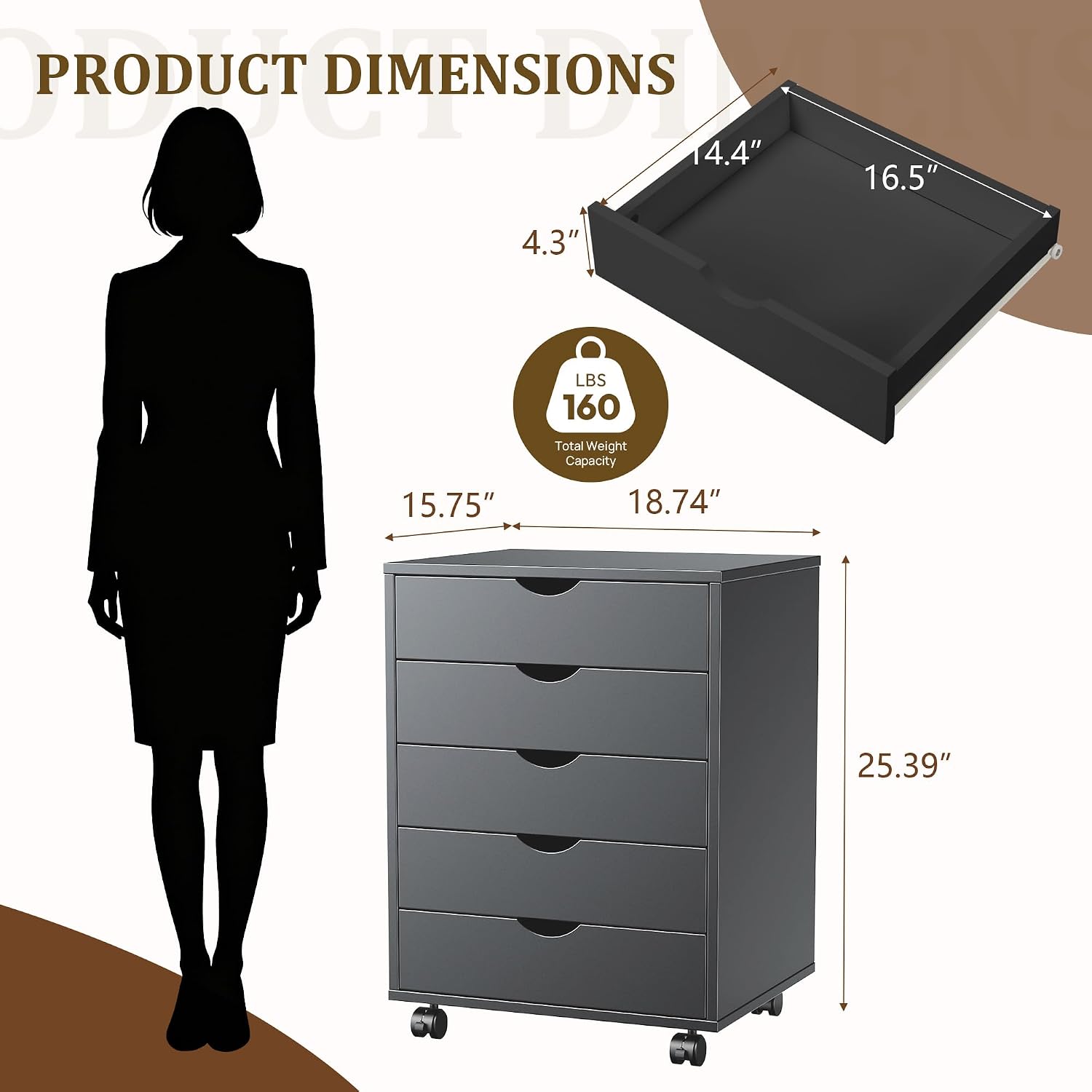 Detalle de 5-Drawer Storage Chest, Black