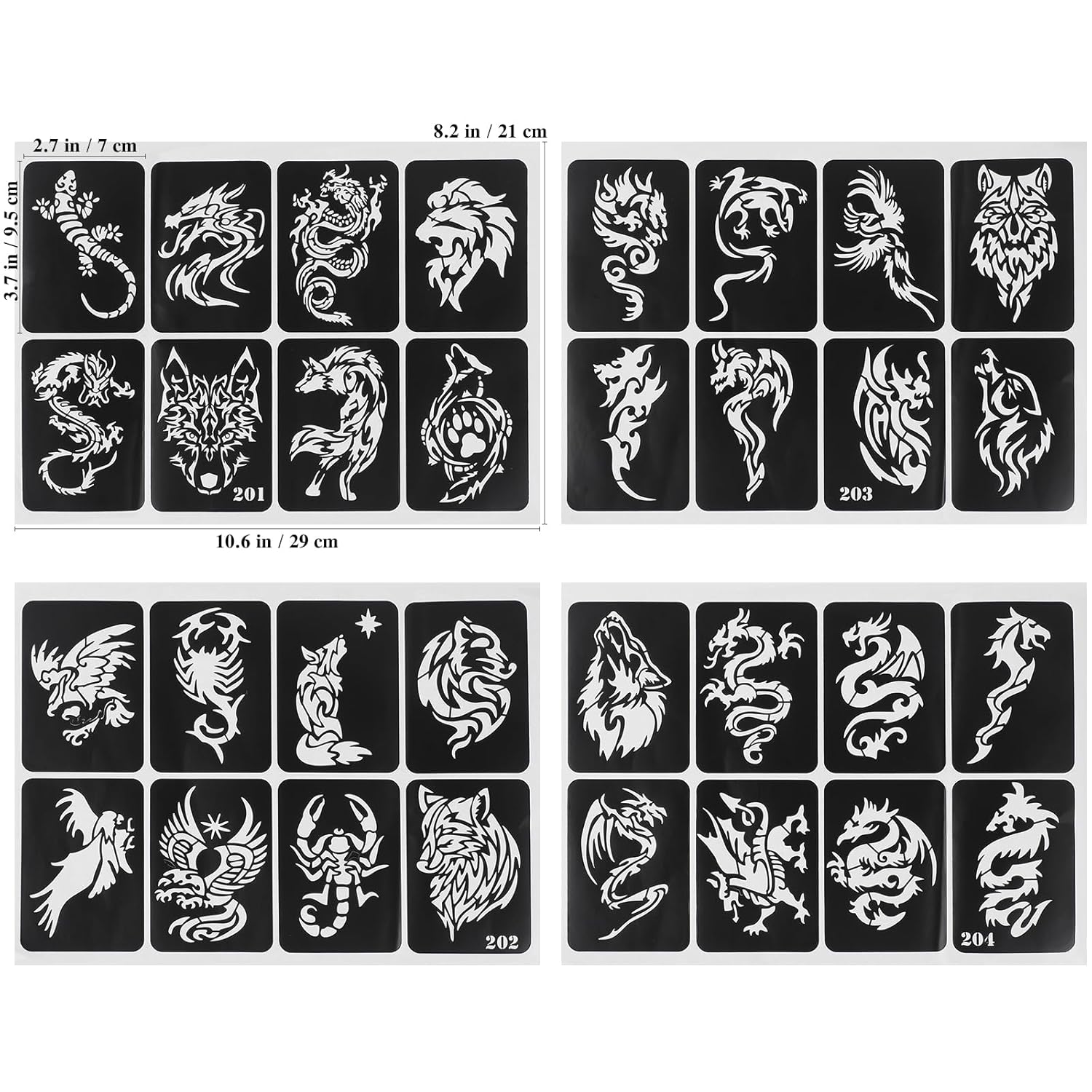 Thumbnail 1 de 4 Sheets 32Pcs Temporäre Tätowierung Schablonen – Selbstklebende Vorlagen Set für Gesicht, Körper und Party