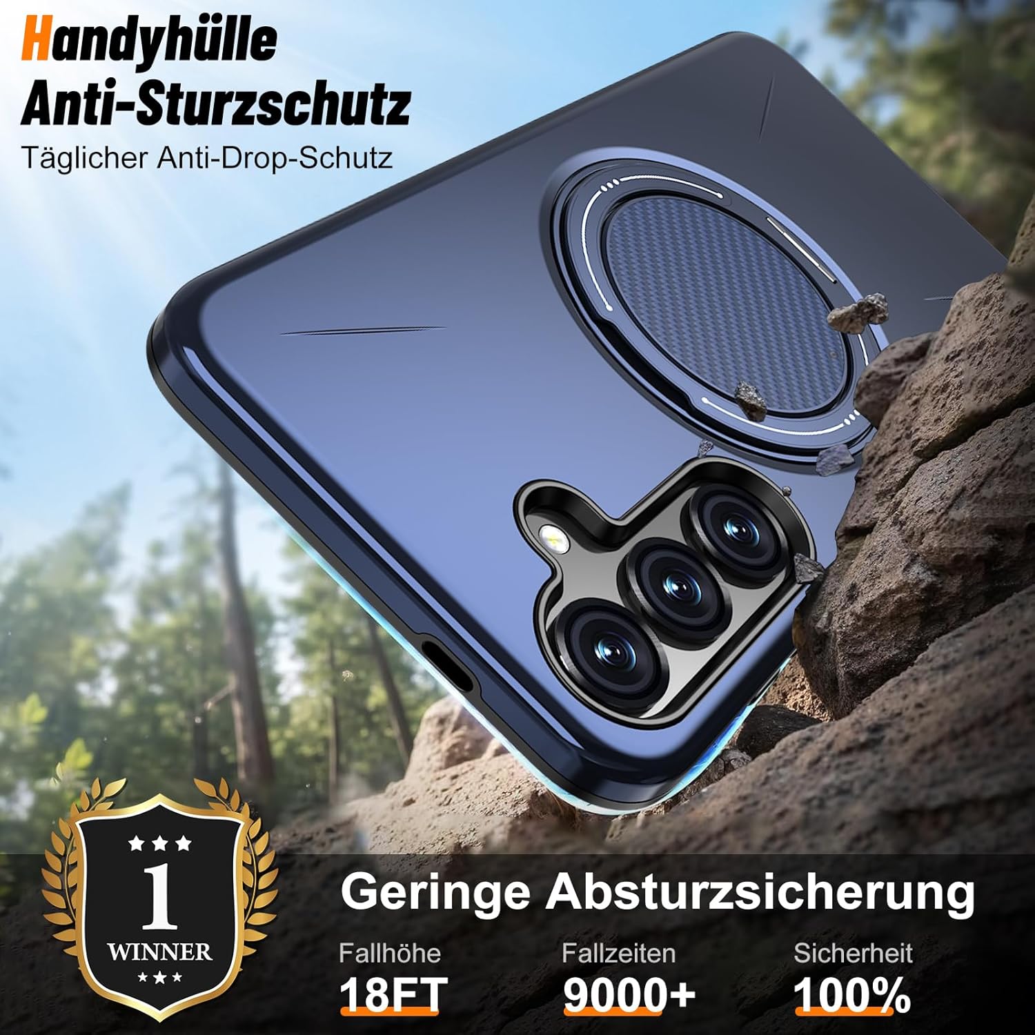 Thumbnail 3 de Vanki Hülle für Samsung Galaxy A25 5G – 360° Ring-Ständer, Doppelter Schutz aus TPU und PC (Blau)