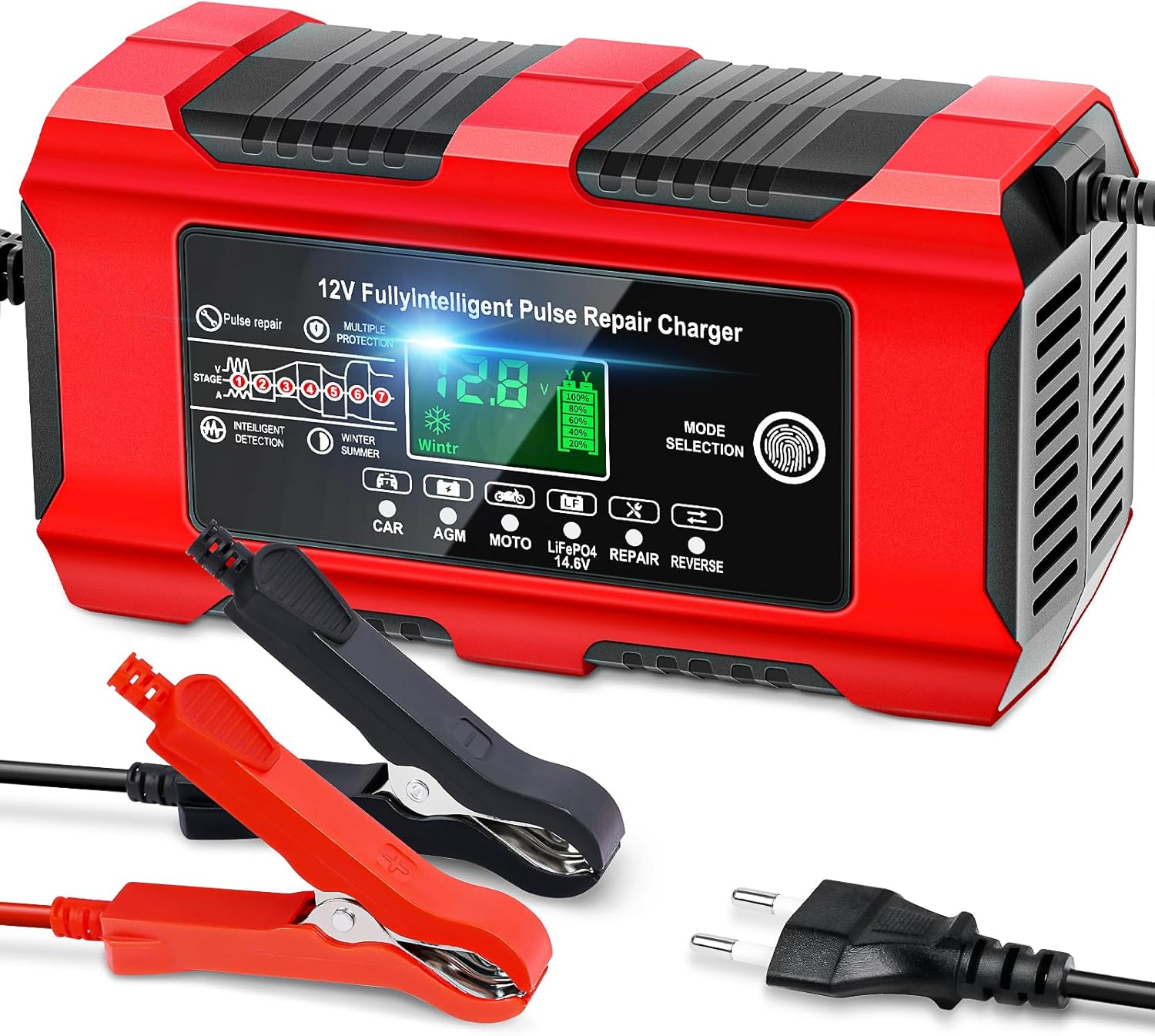 YDBAO Autobatterie-Ladegerät 10A 12V Smart – vollautomatisches KFZ-Ladegerät mit LCD, Temperaturkompensation & Reparaturmodus