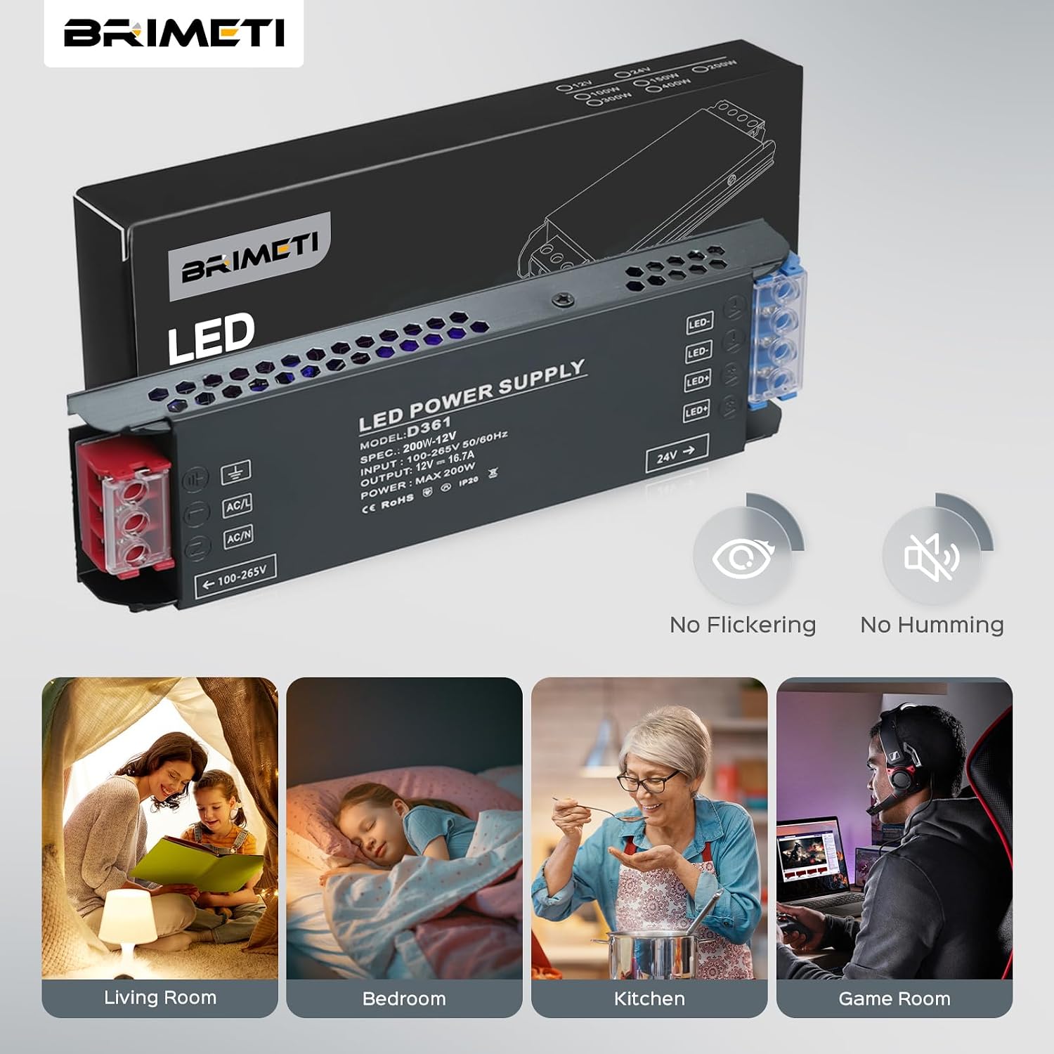 Detalle de BRIMETI 240V to 12V LED Driver (100W) – Ultra Slim 12V DC Transformer