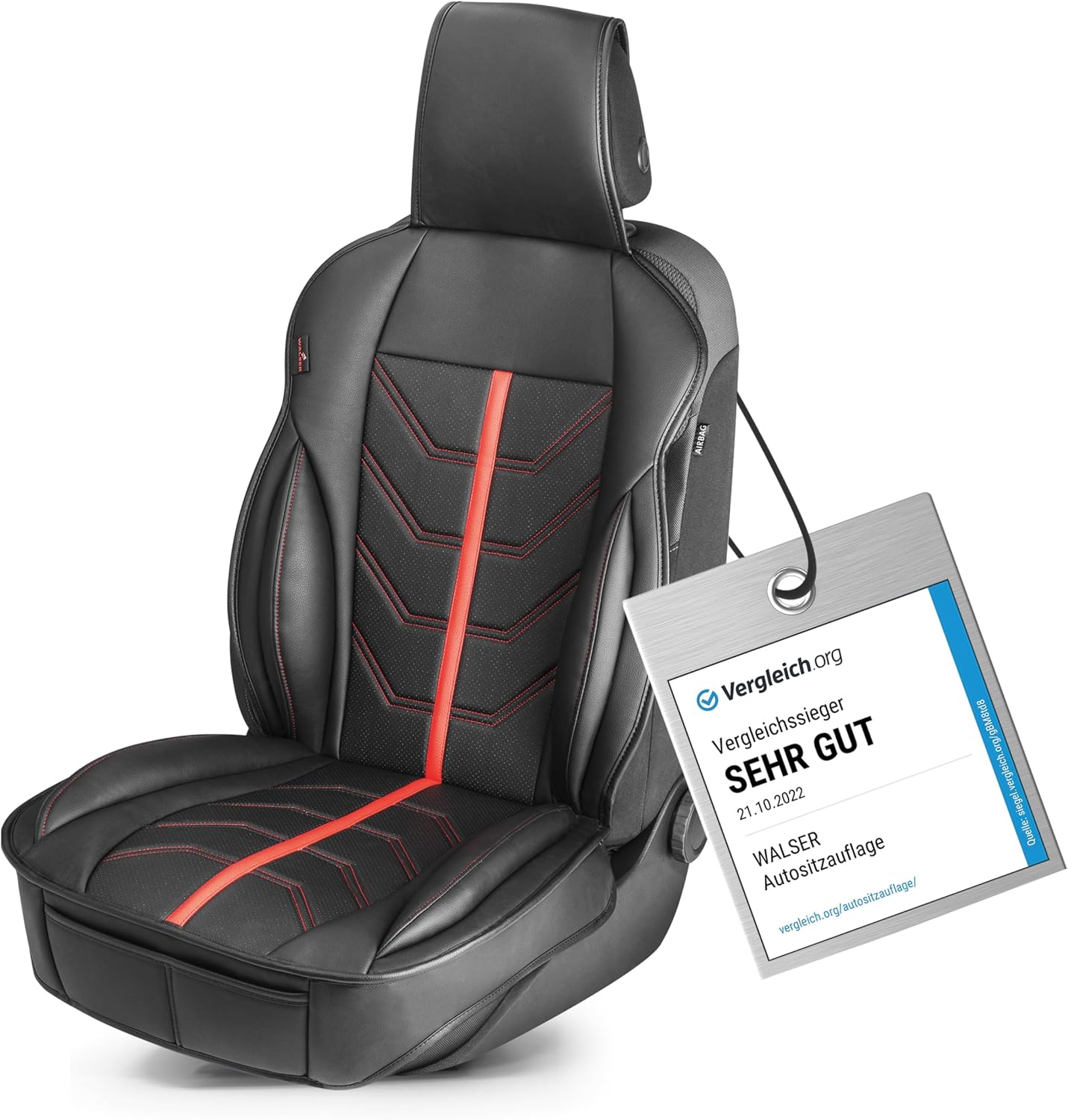 Detalle de Walser Premium Sitzauflage Auto Kimi – Sitzschoner Vordersitze schwarz/rot im Rennsport-Design