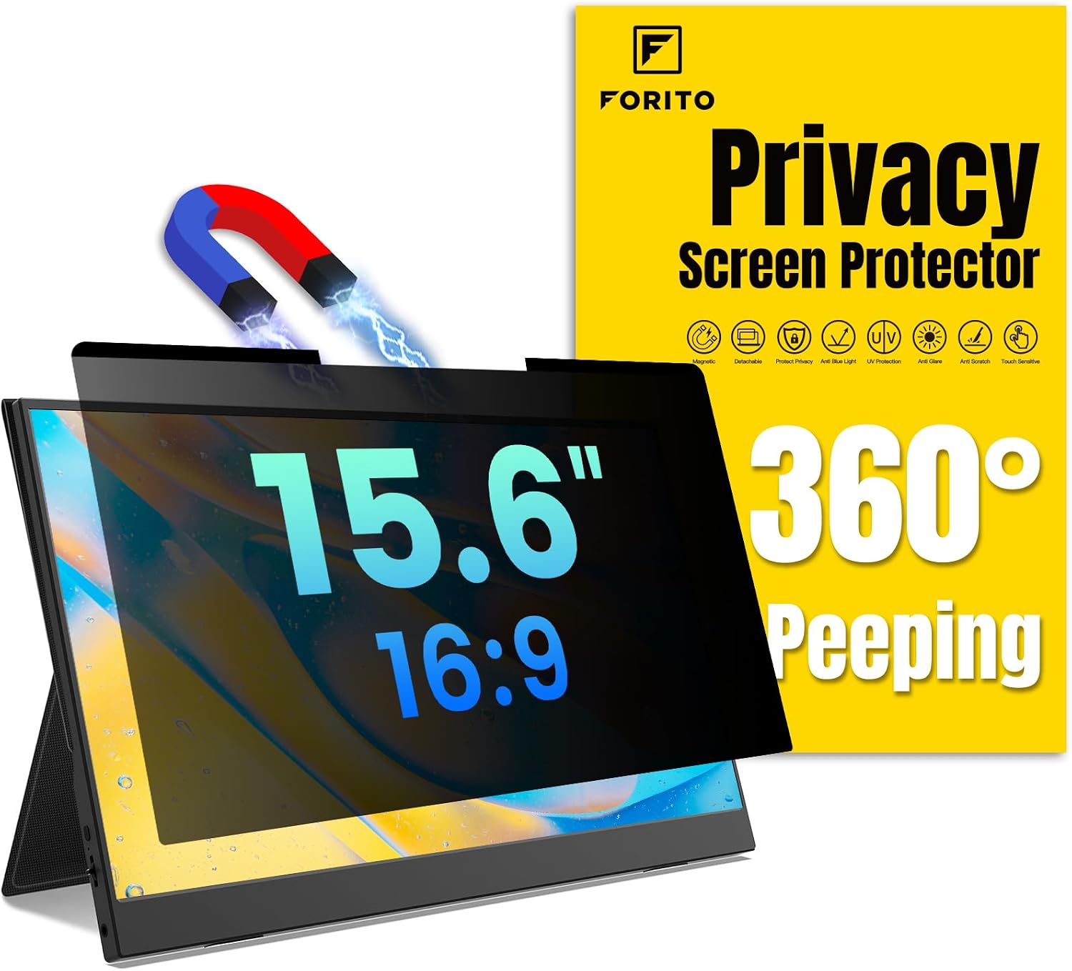 Detalle de F FORITO Magnetic Laptop Privacy Screen (15.6-inch, 16:9) 360° Anti-Peeping