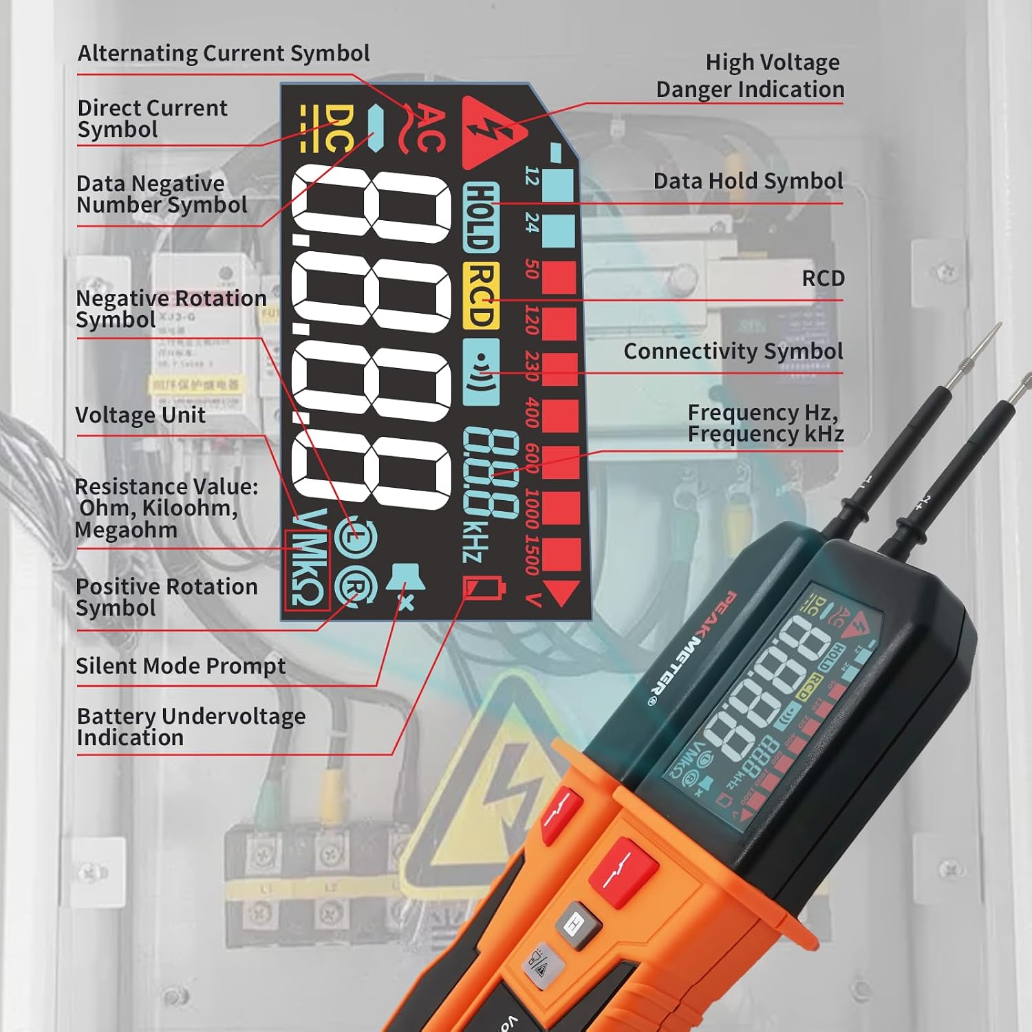 Detalle de PM8200B Tester di Tensione: Voltmetro Digitale Multifunzione Impermeabile IP65