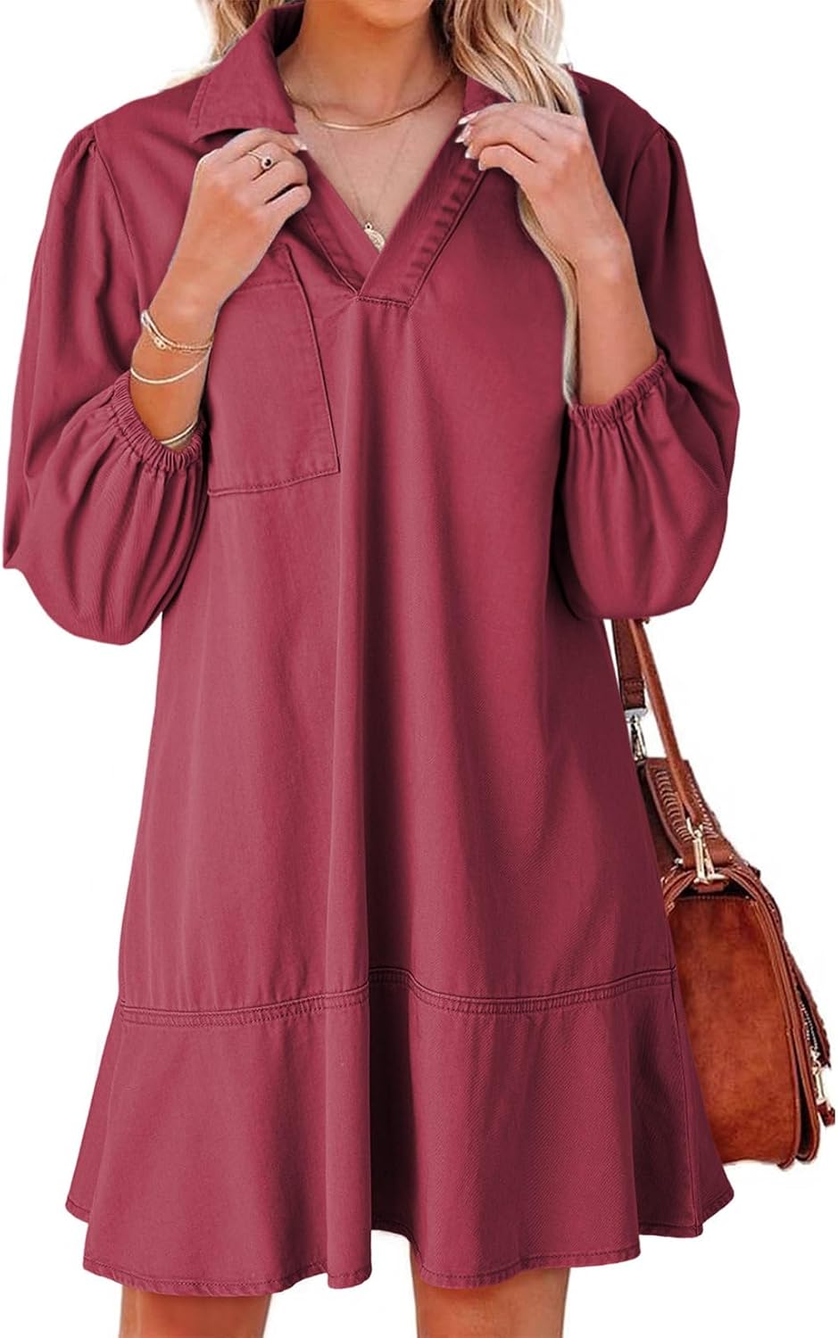 Thumbnail 6 de Dokotoo Denim Dress V Neck 3/4 Puff Sleeve