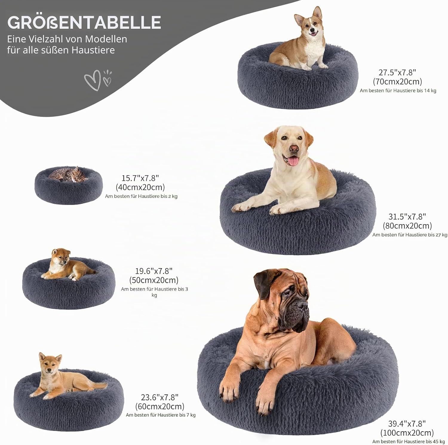Detalle 2 de BVAGSS Rundes Hundebett Donut Kuscheliges Haustierbett 60 cm – Flauschig Plüsch, wasserdichte Unterseite, dunkelgrau