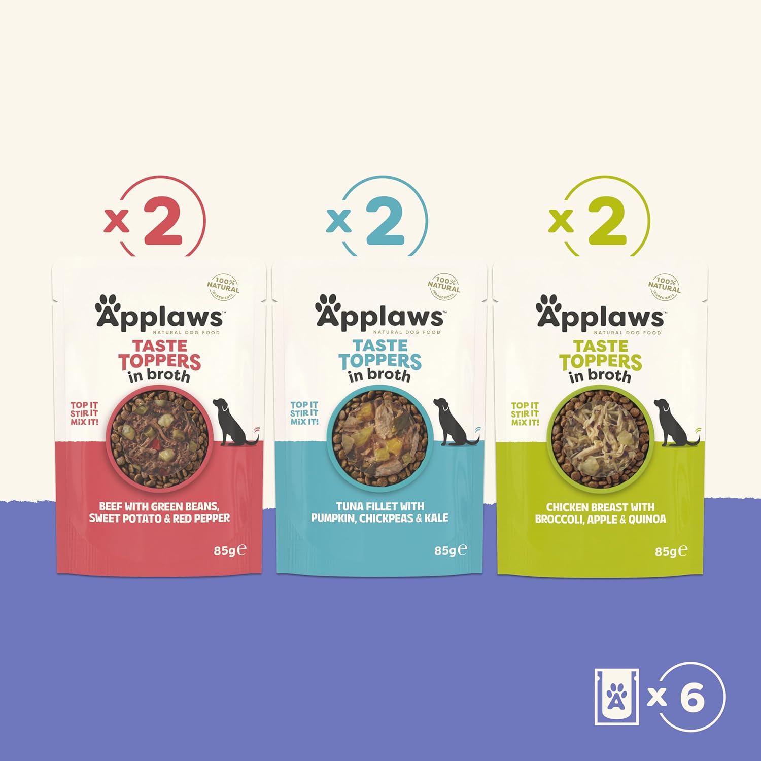 Detalle de Applaws Cibo Umido Naturale per Cani – Selezione Carne & Pesce in Brodo, Senza Cereali, 6 x 85g