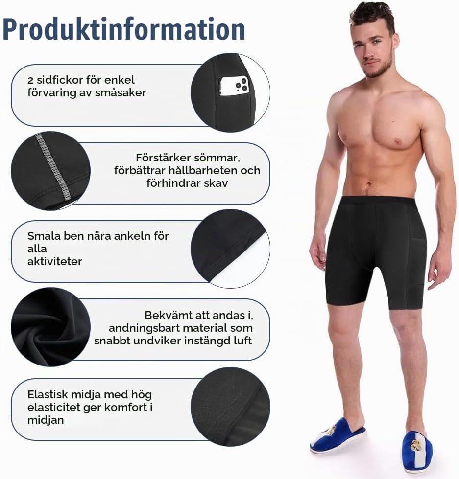 Detalle 2 de AUYAO kompressionsshorts för män med sidofickor, snabbtorkande och ventilerande