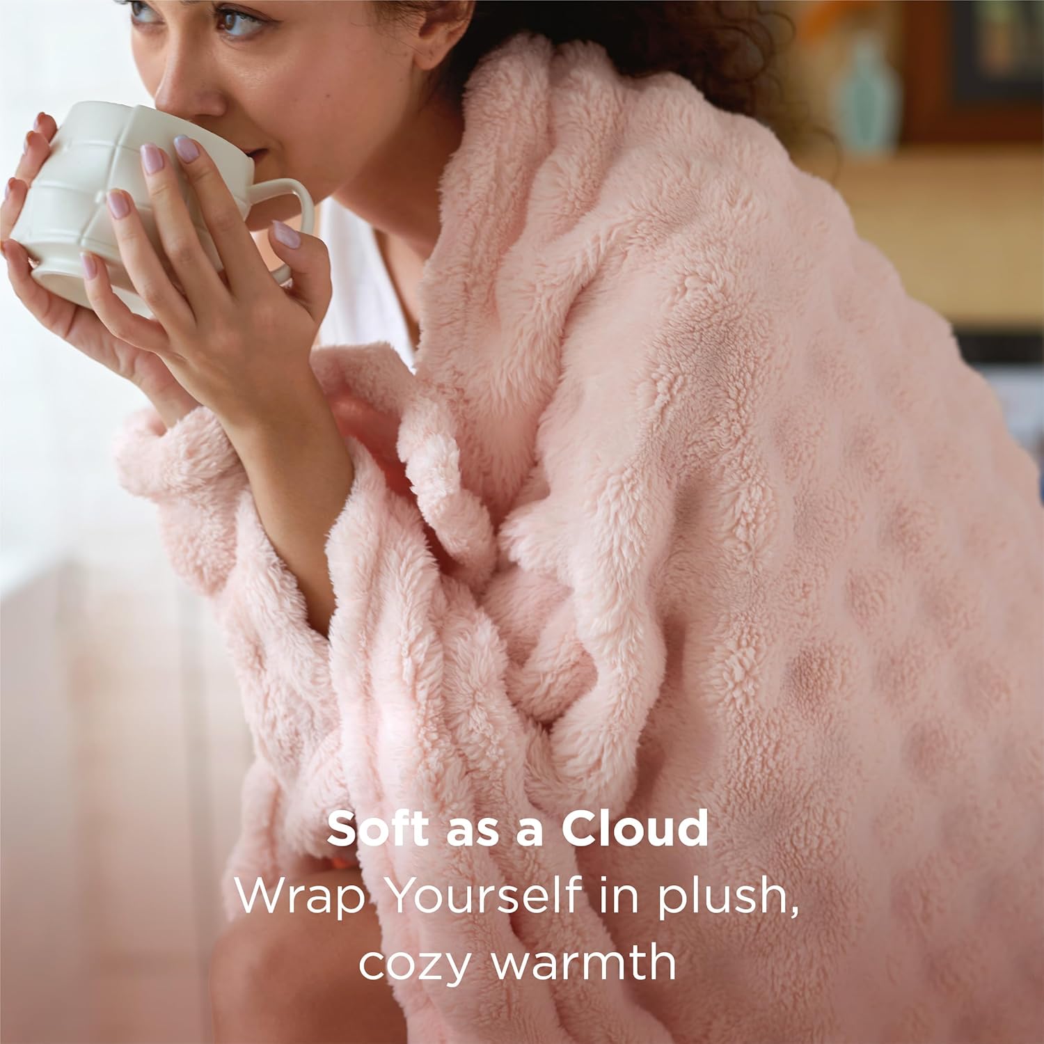 Detalle 2 de Bedsure Cosy Bubble Fleece Blanket – Soft Plush Throw, 150x200 cm, Pink