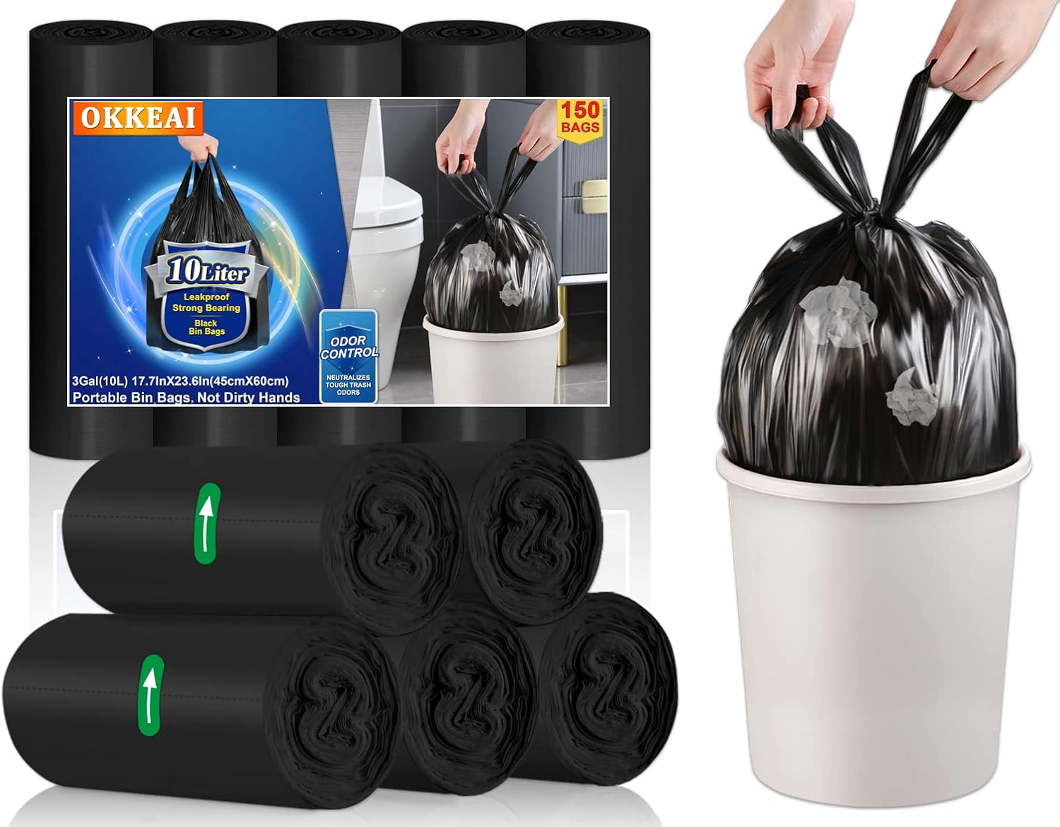 Thumbnail 6 de 15l Small Black Bin Bags with Tie Handles — 160-Count Pack