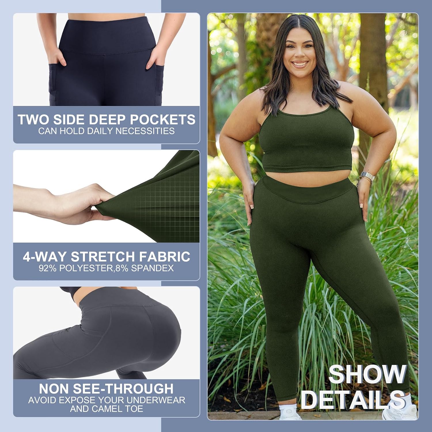 Detalle 1 de 3 Pack Plus Size Leggings with Pockets for Women