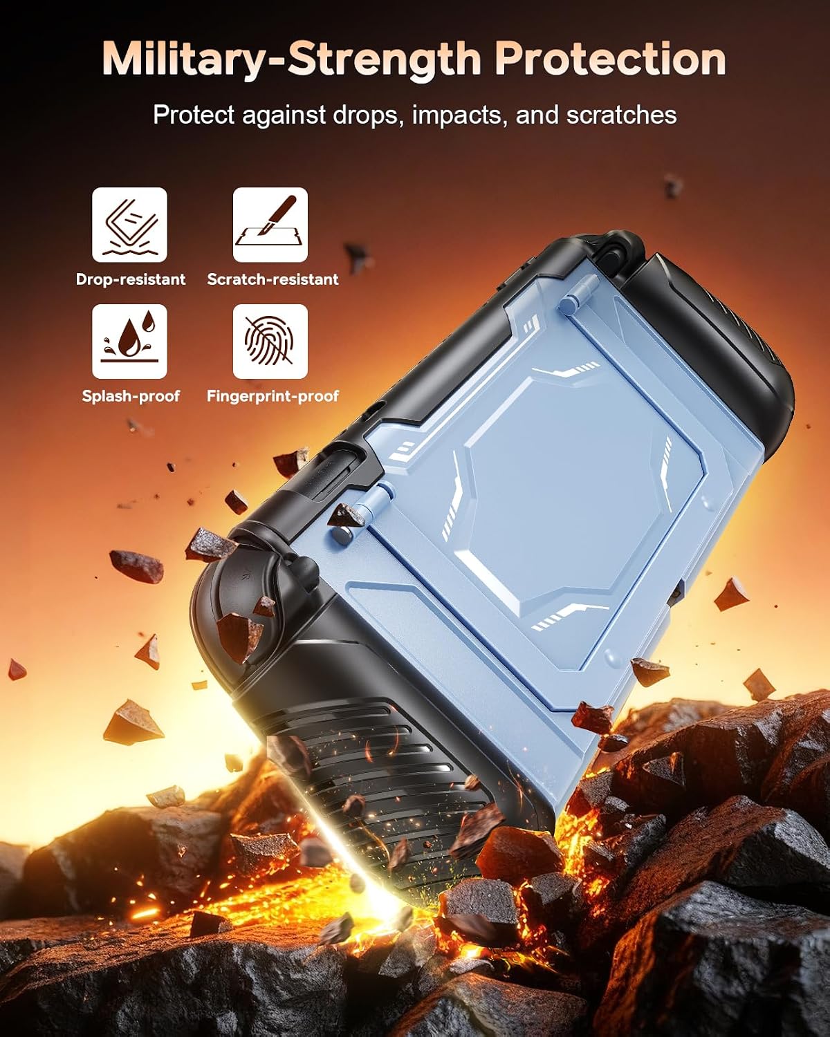 Detalle de FYOUNG Schutzhülle für Nintendo Switch 2 – Militärqualität, abnehmbarer Ergonomikgriff, Frontabdeckung mit Kartenfach (Hellblau)