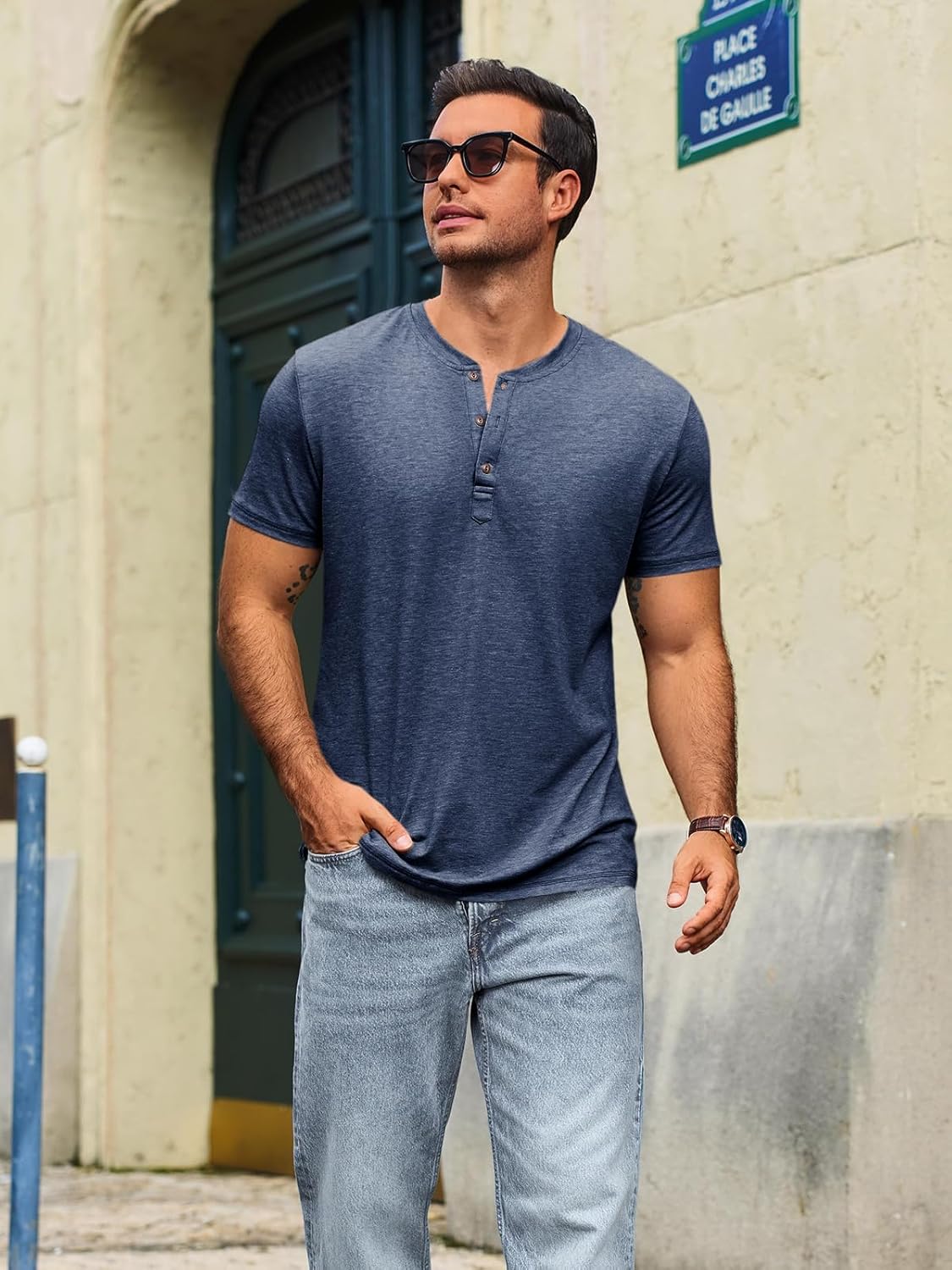 Thumbnail 3 de Runcati Herren Henley-T-Shirt Kurzarm mit Knopfleiste – Regular Fit, einfarbig
