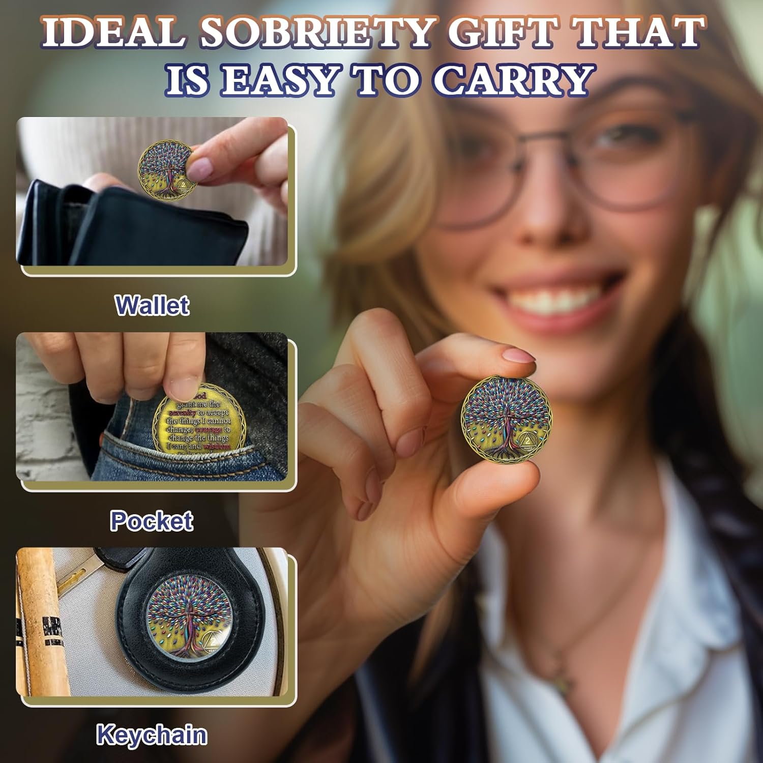 Thumbnail 6 de AtSKnSK Colorful Tree of Life 8 Year Sobriety Coin (AA Chip & Medallion with Token Capsule)