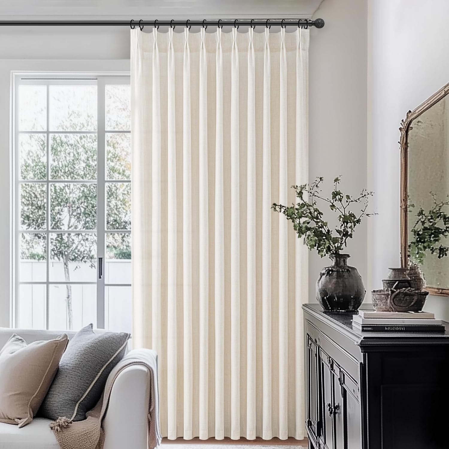 Thumbnail 1 de Pinch Pleated Linen Curtains 96 in Light-Filtering Drapes 🪟