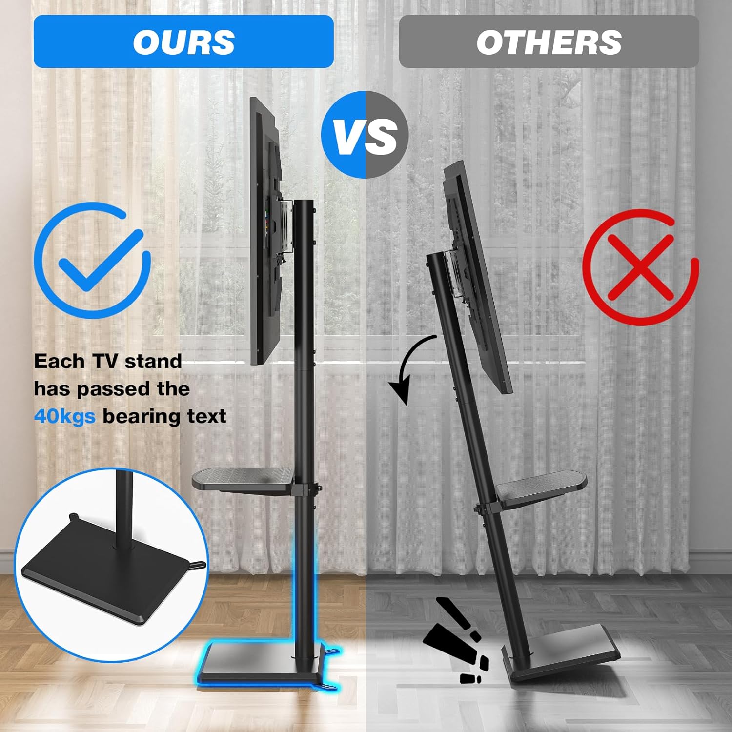 Thumbnail 4 de 5Rcom Universal Swivel TV Floor Stand with Mount for 32-60 Inch TVs up to 40kg