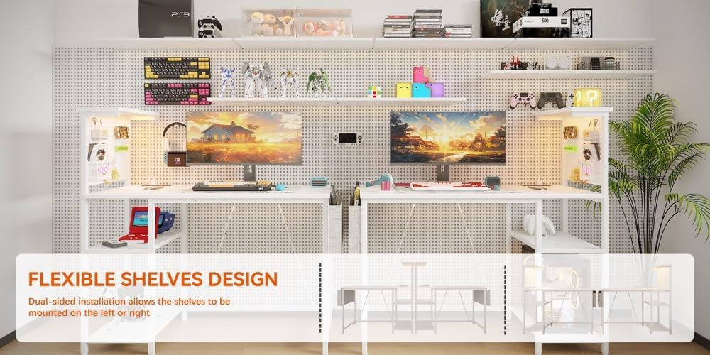 Thumbnail 4 de Xyphren Gaming Desk with Pegboard, Power Hub and LED Light – 100 × 50 cm, White