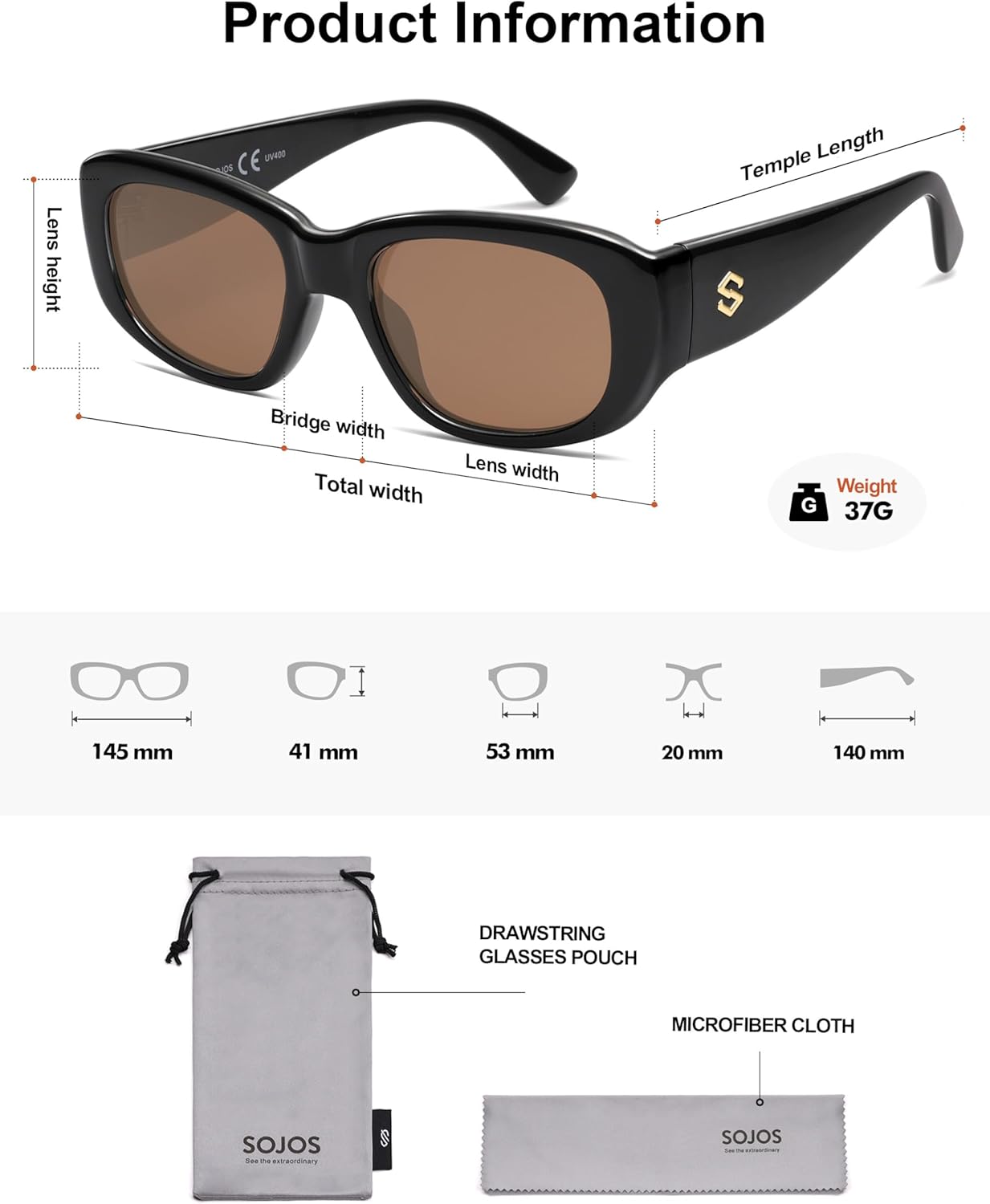 Thumbnail 4 de SOJOS Retro polarisierte quadratische Sonnenbrille SJ2374 – UV400, dicker Rahmen