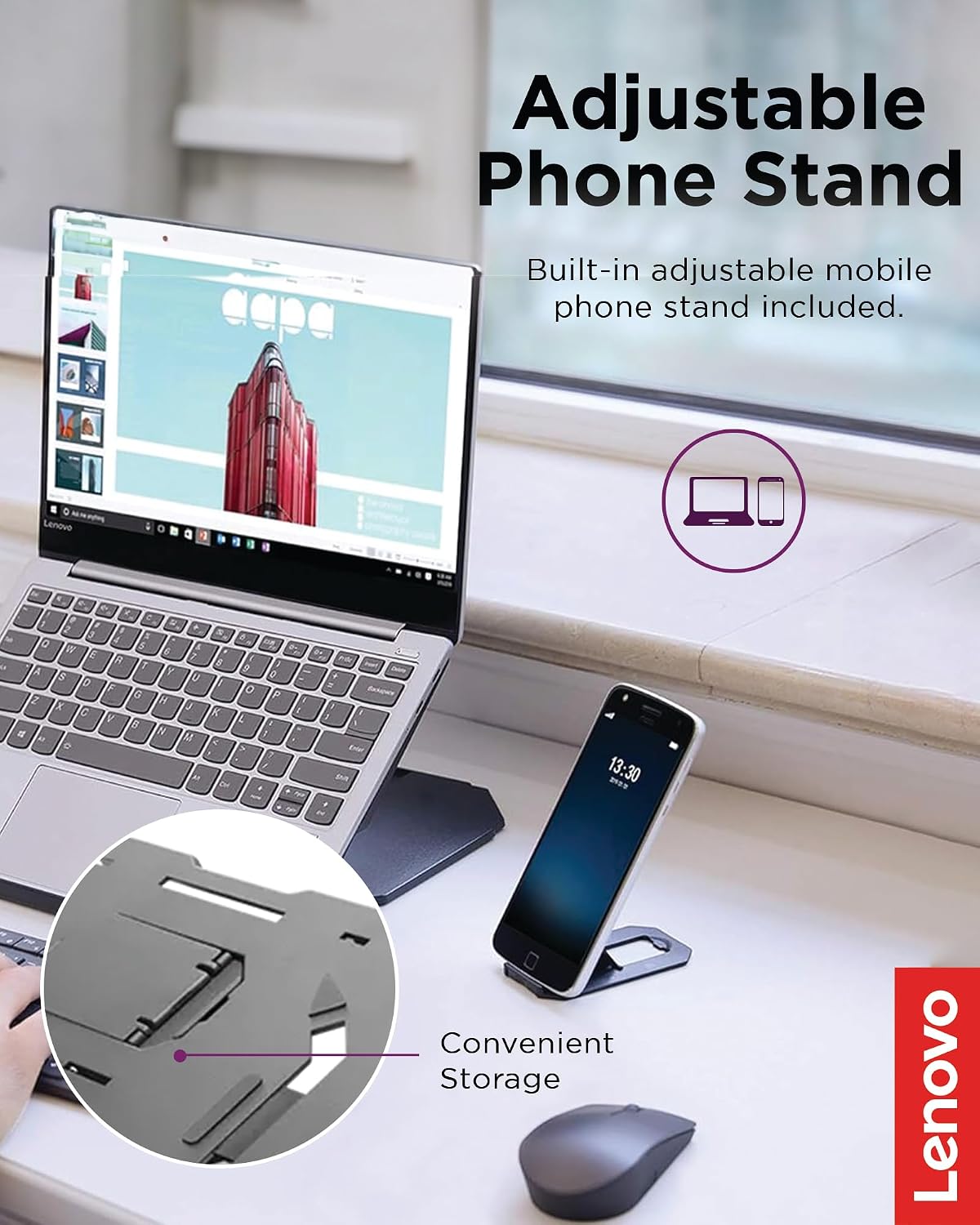 Detalle de Lenovo 2-in-1 Laptop Stand (GXF0X02619) with 10-level height adjustment