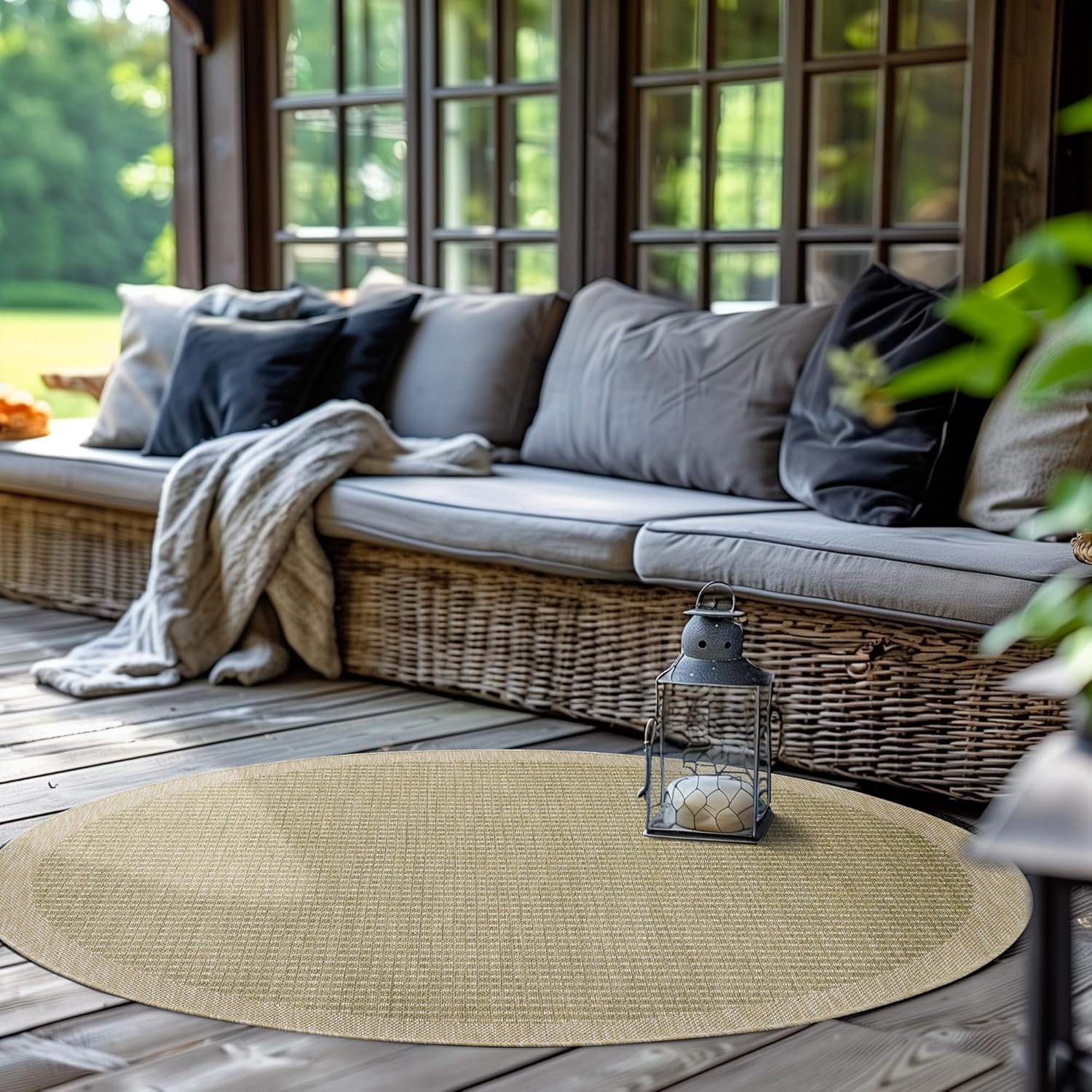 SIMPEX Outdoor Teppich Rund 200 cm Grün – wetterfest, waschbar und im Sisal-Look