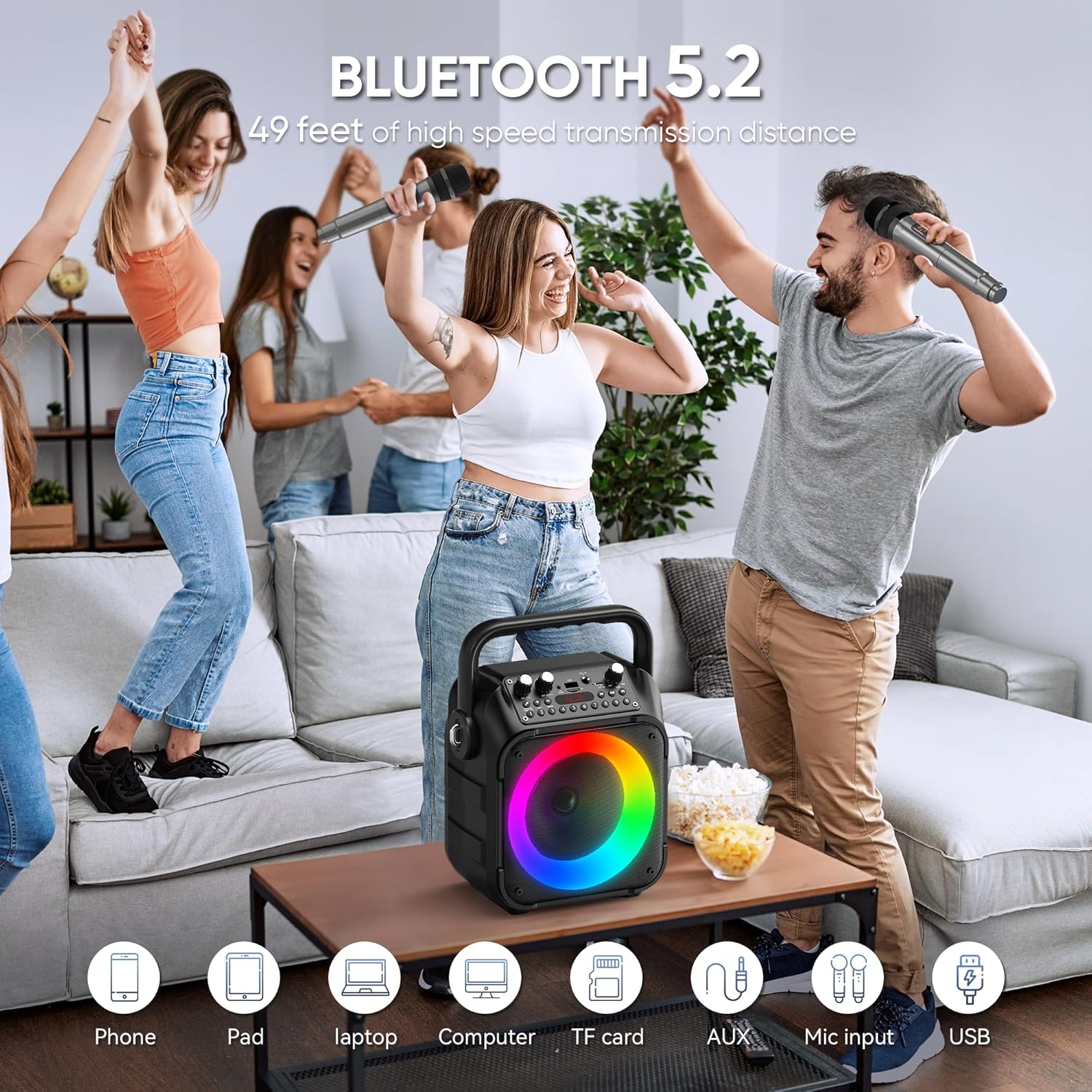 Detalle de Karaoke Machine with Two Wireless Microphones – Portable Bluetooth PA System
